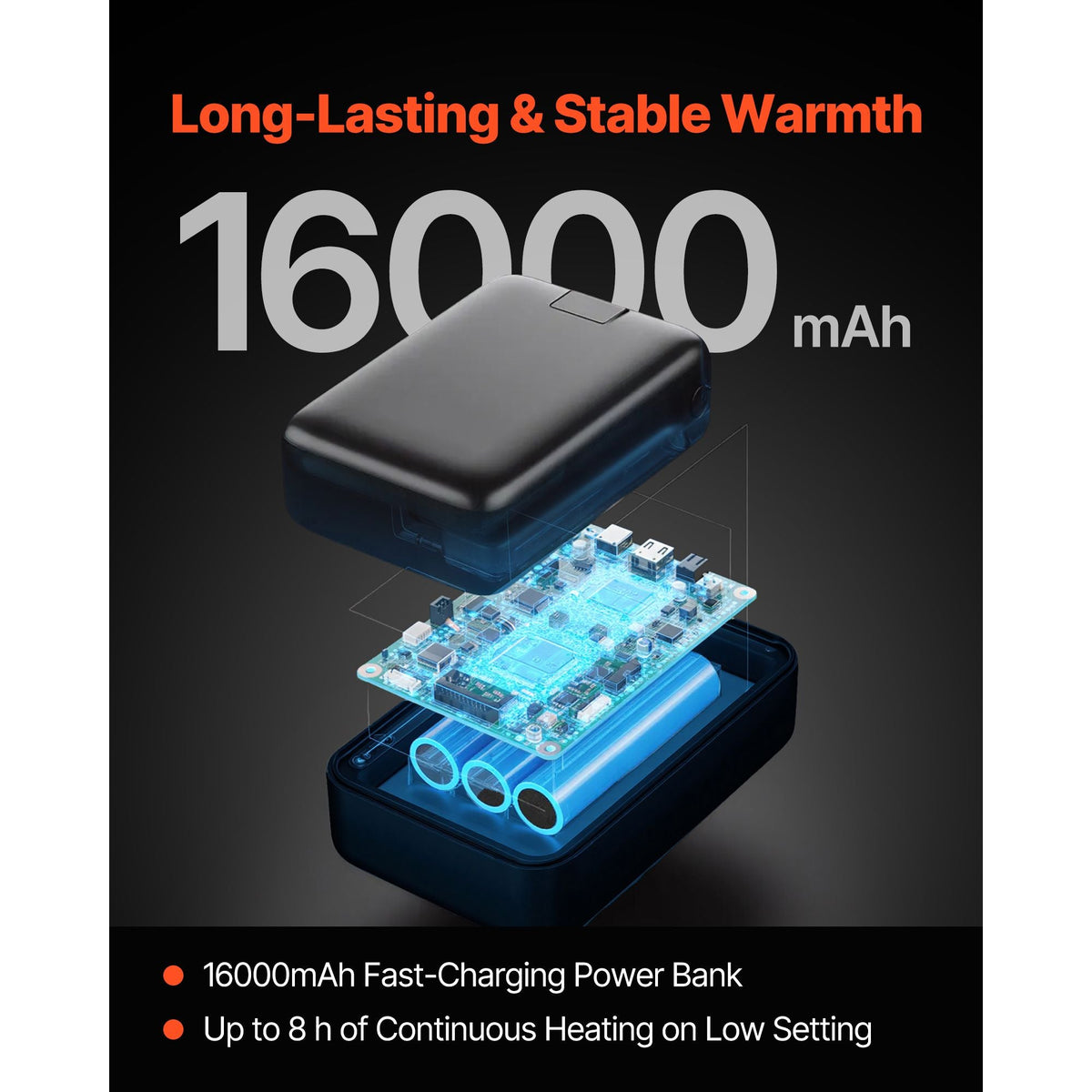 Heated Jacket Hoodie for Men Women, Heated Sweatshirt Unisex Full-Zip with 7.4V 16000mAh Power Bank Pack, 5 Heating Zones, 3 Temp Levels, 4-8H Warmth, for Winter Outdoor Camping, Black, XXL Size