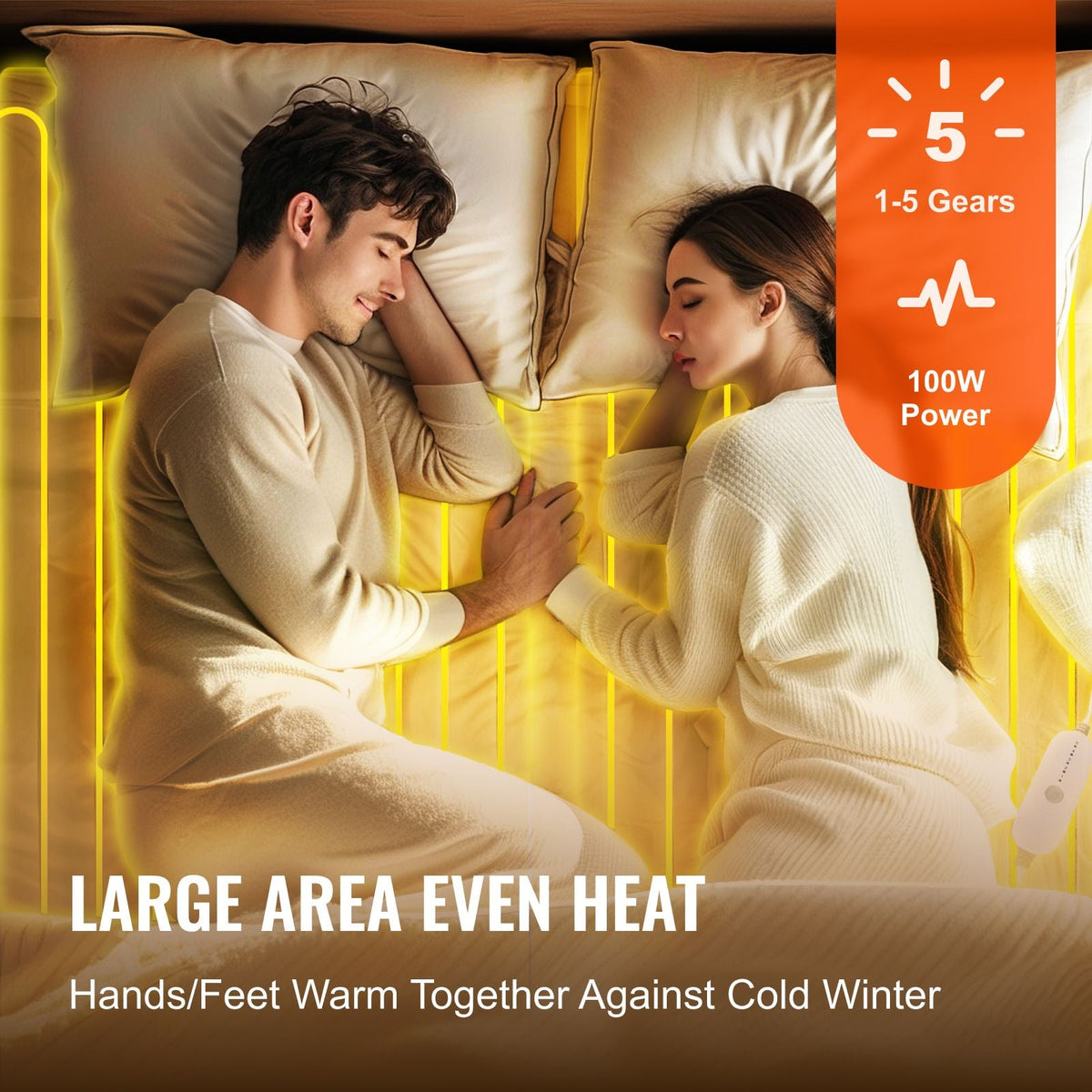 Heated Mattress Pad, 39 x 75 in, Electric Bed Warmer with 1-5 Heat Settings Control, 10-Hour Auto Shut Off, Machine-Wash Breathable Coral Fleece Heating Electric Mattress Sheets, White