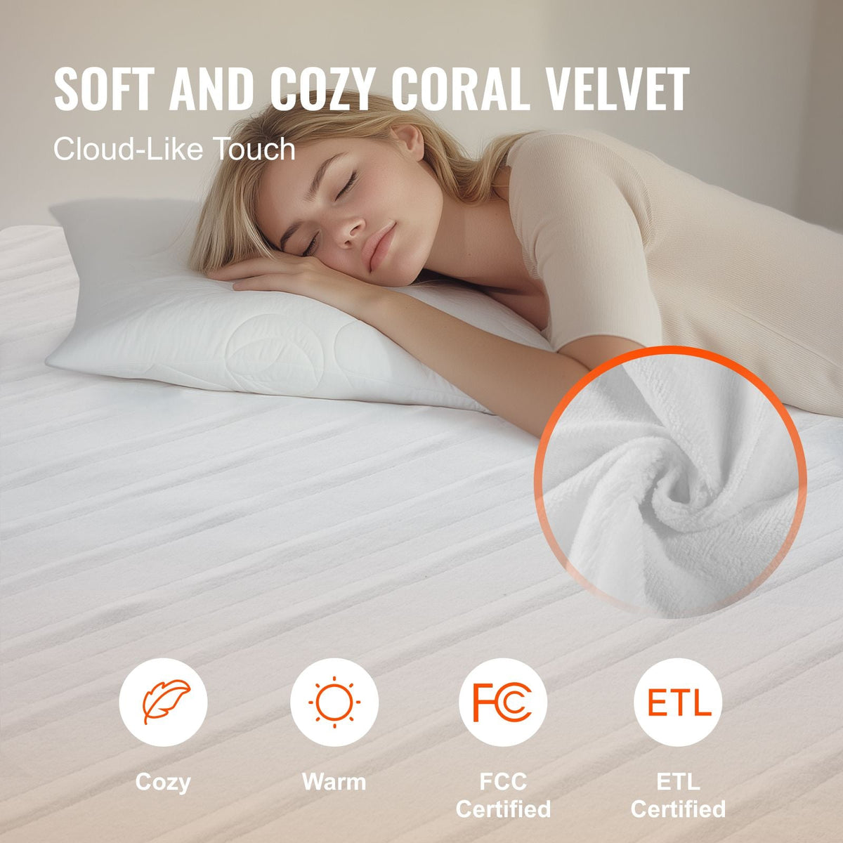 Heated Mattress Pad, 39 x 75 in, Electric Bed Warmer with 1-5 Heat Settings Control, 10-Hour Auto Shut Off, Machine-Wash Breathable Coral Fleece Heating Electric Mattress Sheets, White