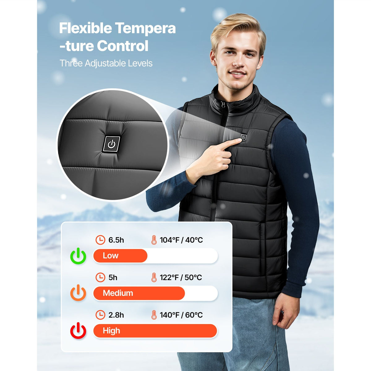 Heated Vest, Men Electric Heating Vest with 16000 mAh Battery Pack, 8 Heating Zones Lightweight Rechargeable Winter-Vest with 3 Levels, for Outdoor Hiking Camping Fishing Skiing, Size M