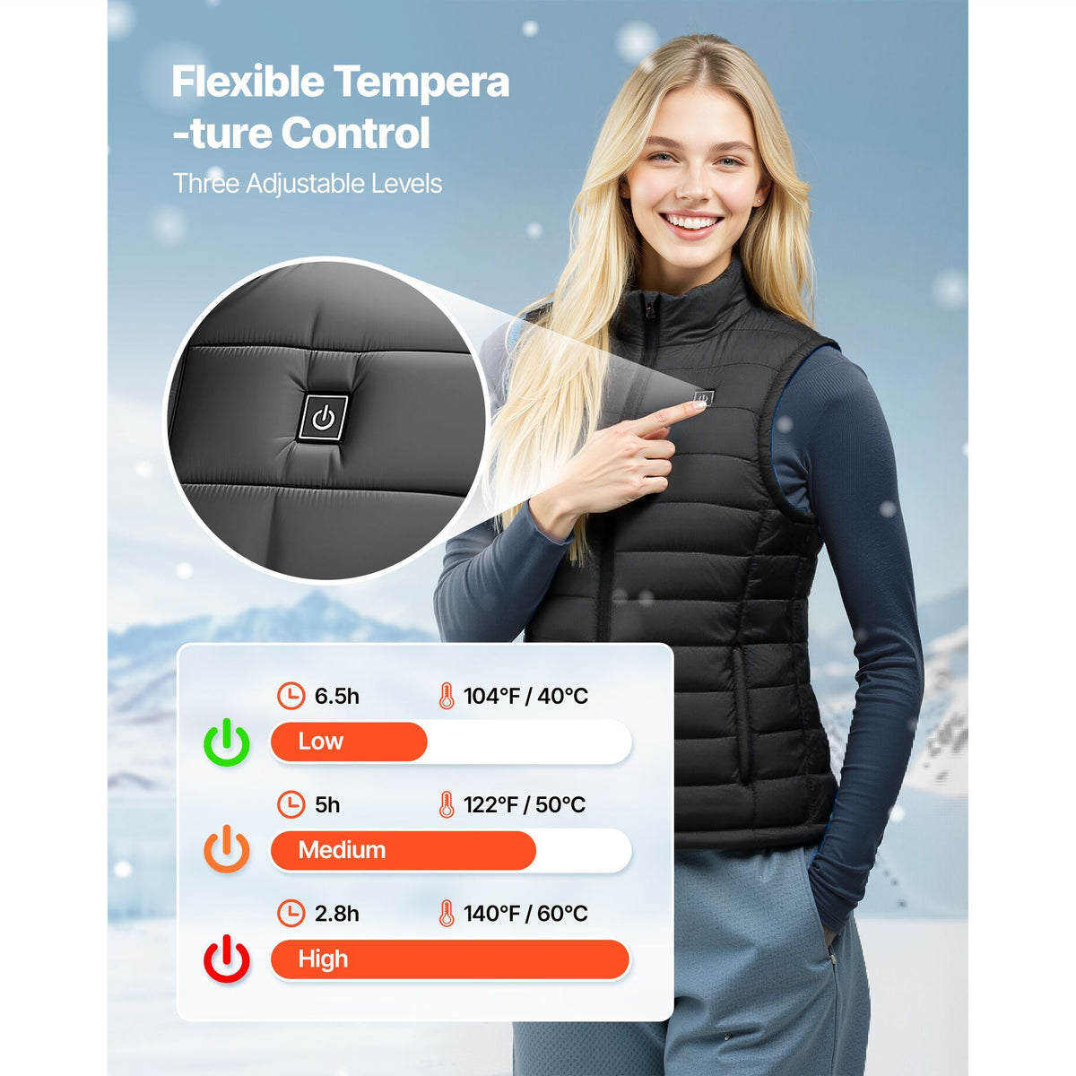 Heated Vest, Women Electric Heating Vest with 16000 mAh Battery Pack, 8 Heating Zones Lightweight Rechargeable Winter-Vest with 3 Levels, for Outdoor Hiking Camping Fishing Skiing, Size L