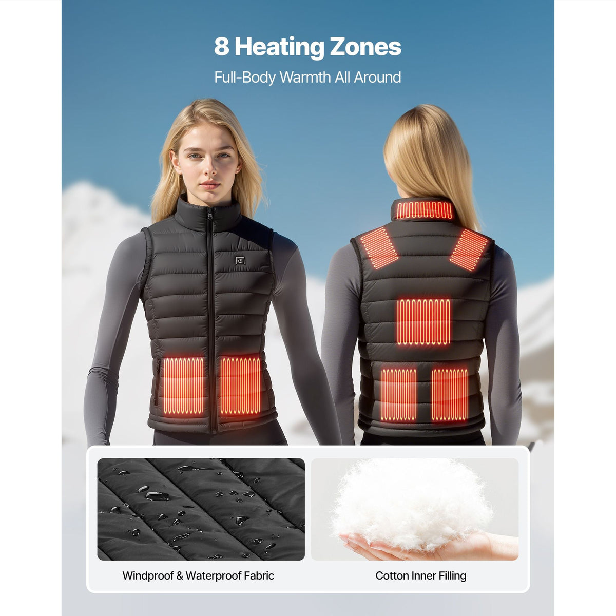 Heated Vest, Women Electric Heating Vest with 16000 mAh Battery Pack, 8 Heating Zones Lightweight Rechargeable Winter-Vest with 3 Levels, for Outdoor Hiking Camping Fishing Skiing, Size L