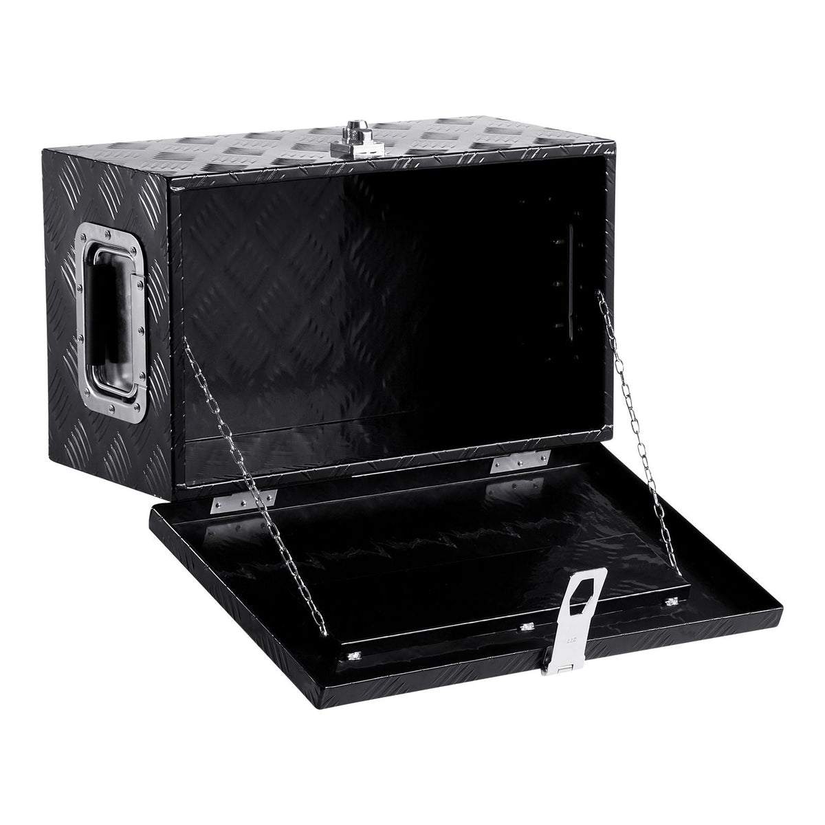 Heavy Duty Aluminum Truck Bed Tool Box, Stripes Plated Tool Box with Side Handle and Lock Keys, Storage Toolbox Chest Organizer for Trailer, Pickup, Truck Bed, RV, 20"x12"x9.5", Black