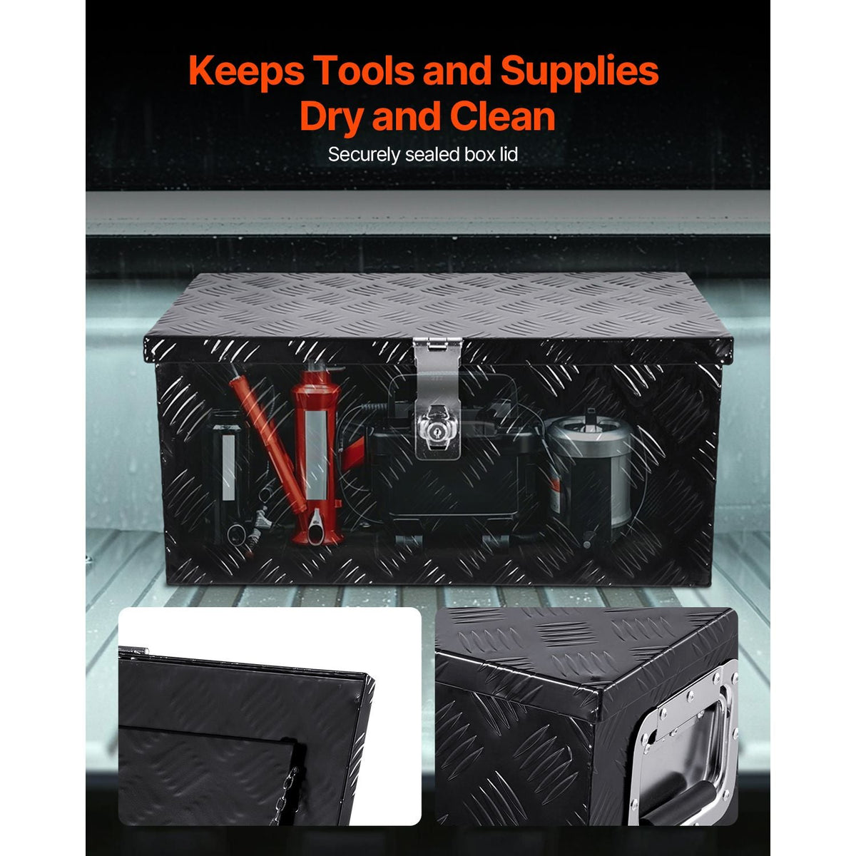 Heavy Duty Aluminum Truck Bed Tool Box, Stripes Plated Tool Box with Side Handle and Lock Keys, Storage Toolbox Chest Organizer for Trailer, Pickup, Truck Bed, RV, 20"x12"x9.5", Black