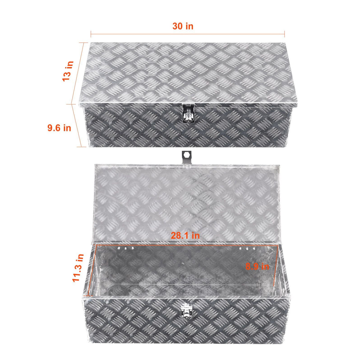 Heavy Duty Aluminum Truck Bed Tool Box, Stripes Plated Tool Box with Side Handle and Lock Keys, Storage Toolbox Chest Organizer for Trailer, Pickup, Truck Bed, RV, 30"x13"x9.6", Silver