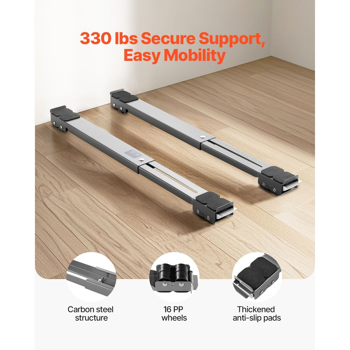 Heavy Duty Appliance Rollers, 330 lbs Load Capacity, Furniture Dolly Mobile Roller with Adjustable Base for Washer and Dryer, Extendable Appliance Rollers Easily Move Washing Machines, Gray