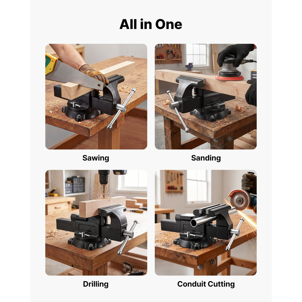 Heavy Duty Bench Vise, 10" Jaw Width, Multi-Purpose Ductile Iron Bench Vise with Anvil and 360-Degree Locking Swivel Base, 4.3" Throat Depth, 10" Max Jaw Opening, for Drilling, Pipe Cutting