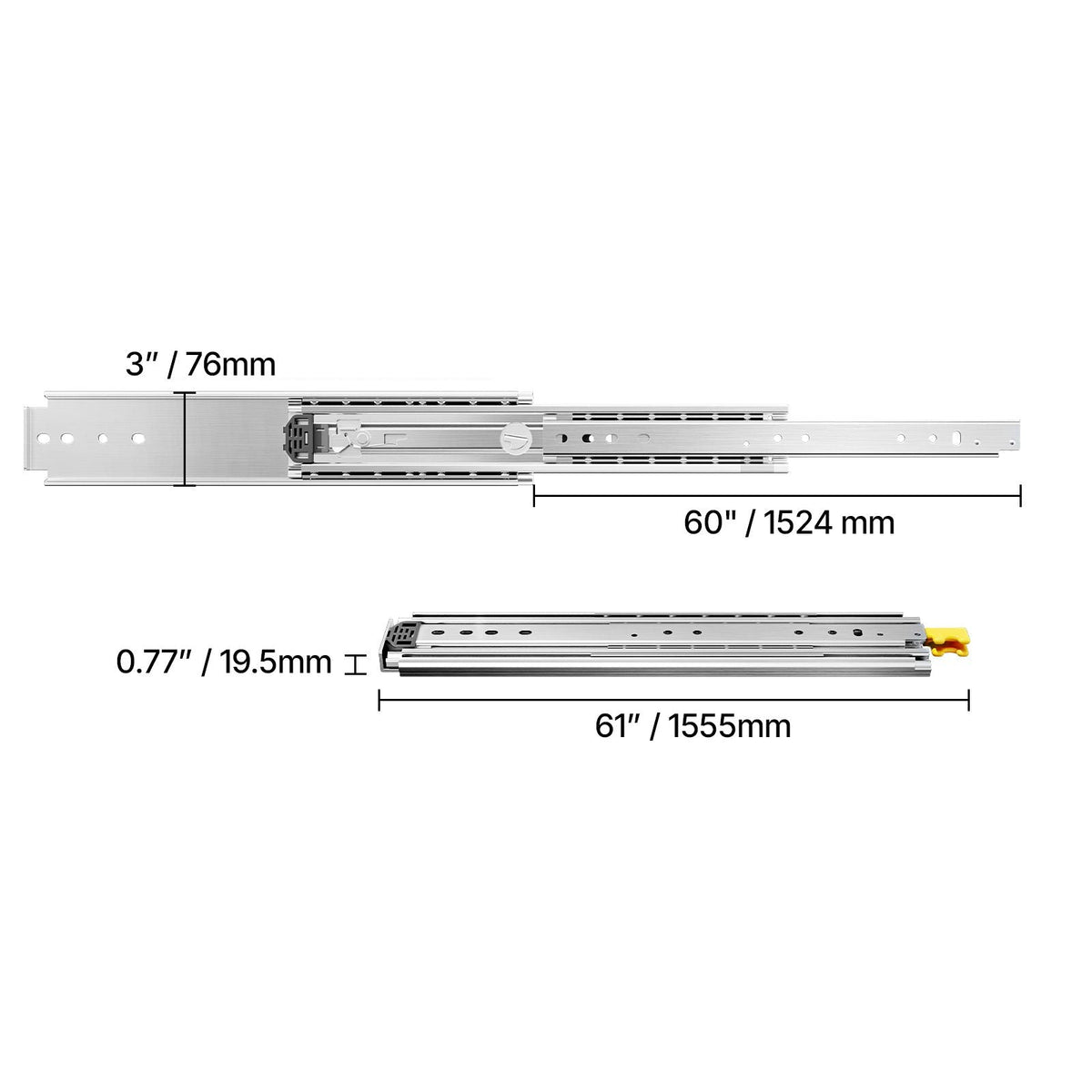 Heavy Duty Drawer Slides, 1 Pair 60inch Locking Drawer Slides, 500lbs Load Capacity, Side Mount Ball Bearing Drawer Glides, Full Extension Industrial Locking Rail