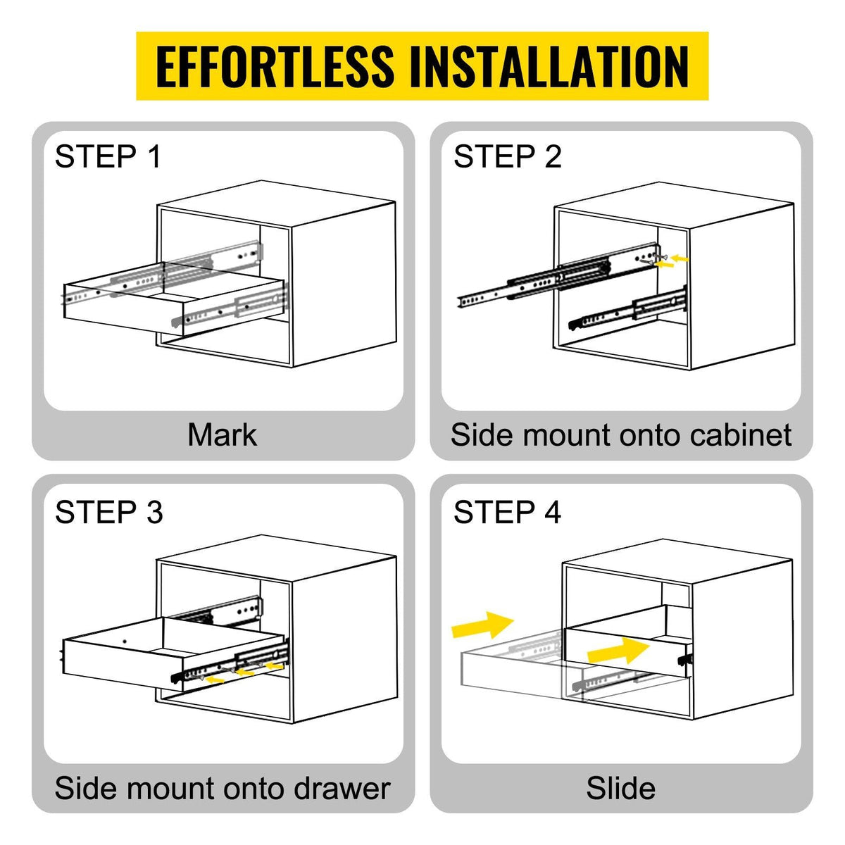 Heavy Duty Drawer Slides 24\" Length, Locking Drawer Slides 500lbs Load Capacity Long Full Extension Drawer Slide 1 Pair Side Mount Ball Bearing Drawer Glides Push to Open Drawer Runners Rail
