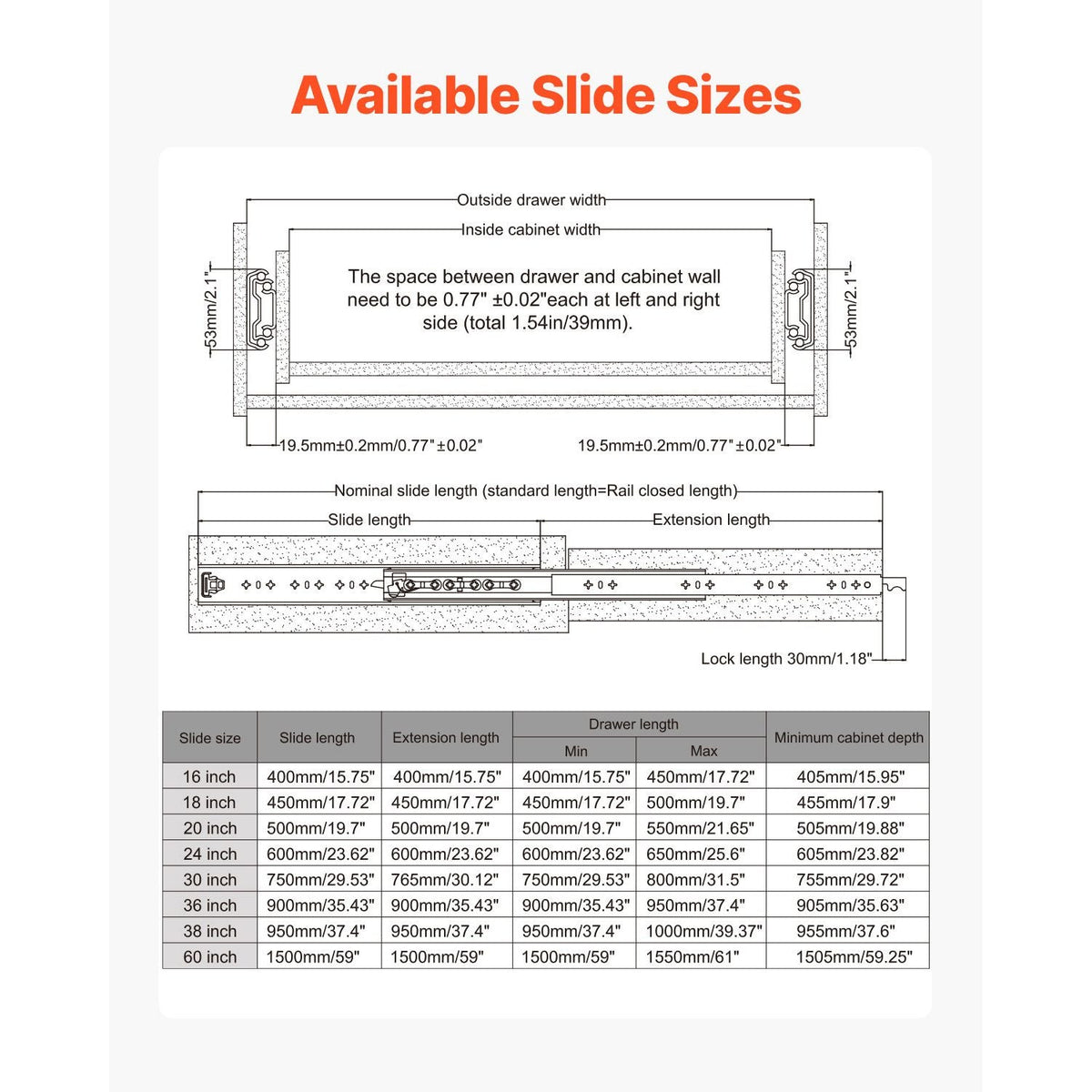 Heavy Duty Drawer Slides 36inch, 1 Pair Locking Drawer Slides 250lbs Load Capacity, Side Mount Ball Bearing, 3-Fold Full Extension