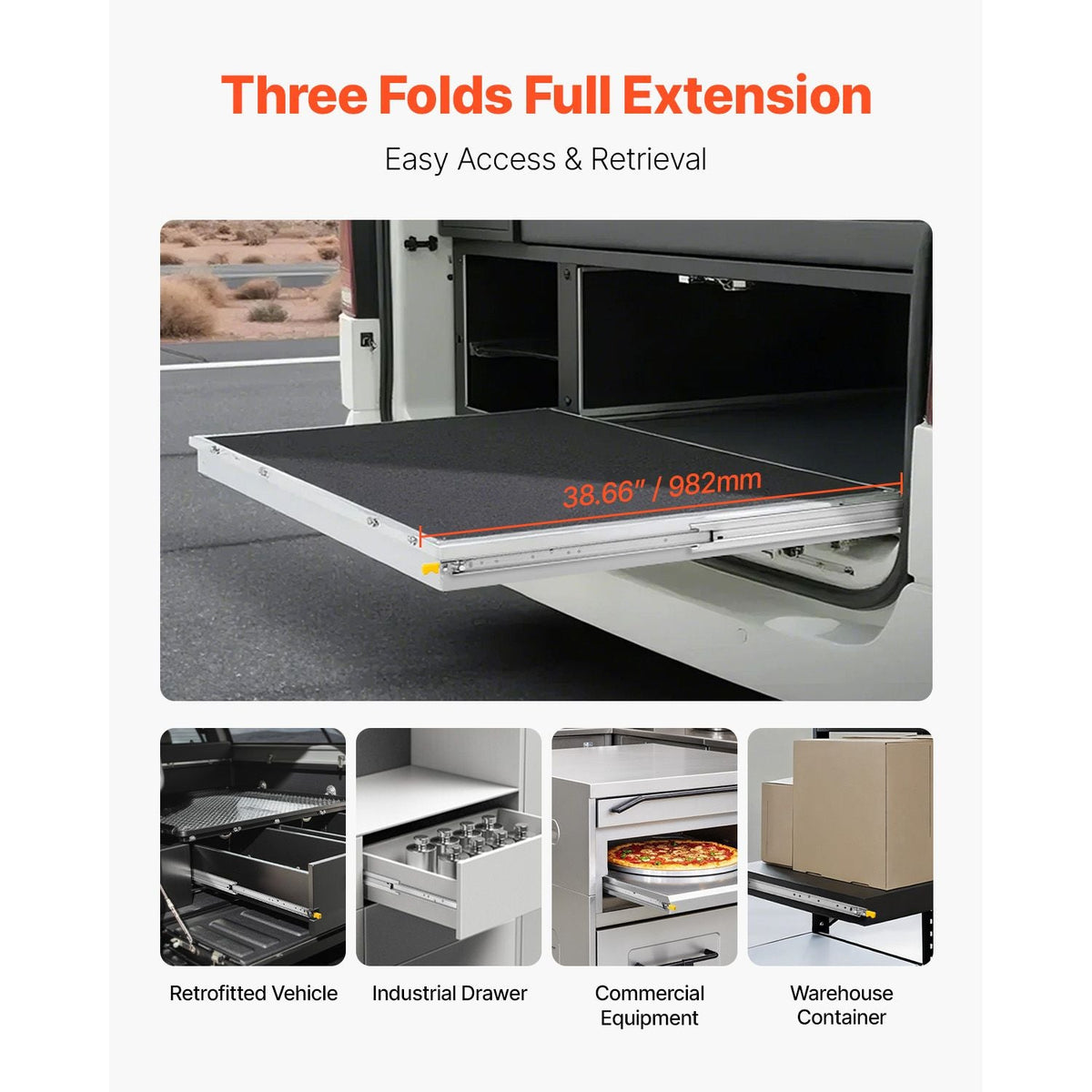 Heavy Duty Drawer Slides 38inch, 1 Pair Locking Drawer Slides 250lbs Load Capacity, Side Mount Ball Bearing, 3-Fold Full Extension