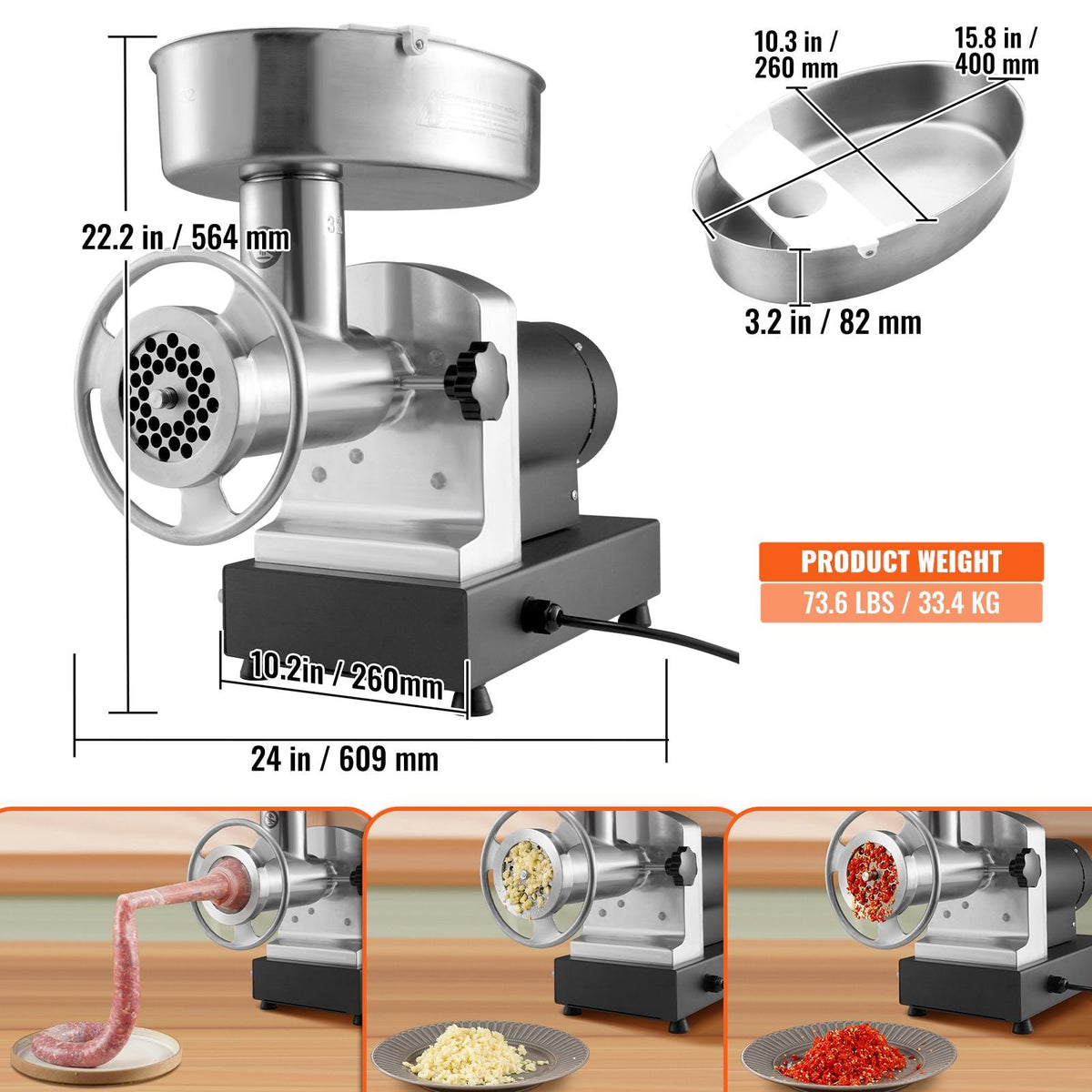 Heavy Duty Electric Meat Grinder 992 Lb/H Capacity 1100W Sausage Stuffer