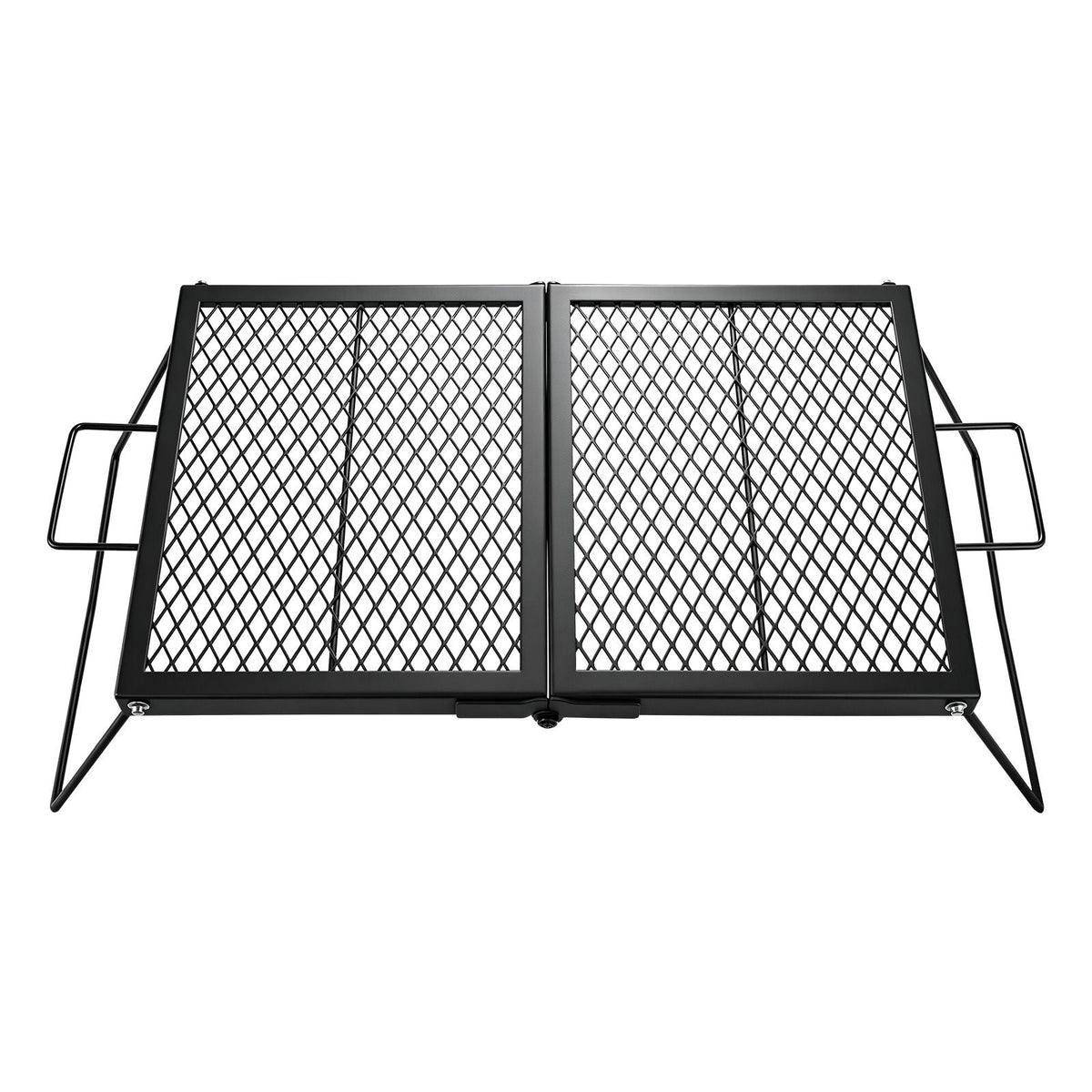 Heavy Duty Folding Campfire Grill, 24" Portable Camping Grill Grate, Sturdy Steel Mesh, Compact Equipment Over Fire Pit, with Legs and Handle, Grilling Rack for Outdoor Open Flame Cooking, Black