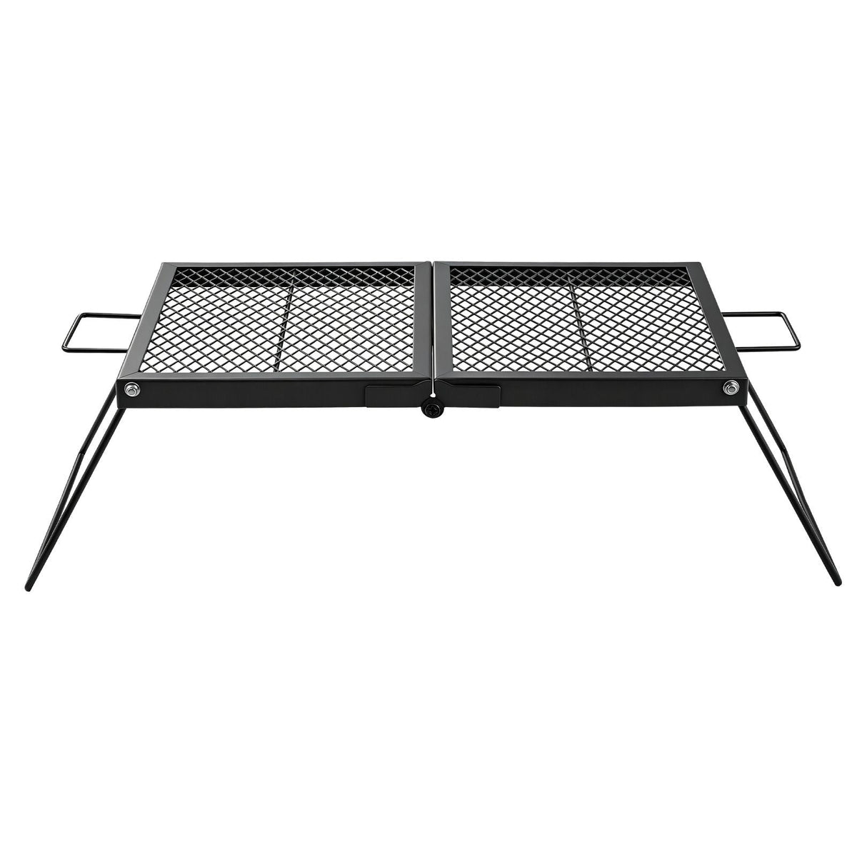 Heavy Duty Folding Campfire Grill, 24" Portable Camping Grill Grate, Sturdy Steel Mesh, Compact Equipment Over Fire Pit, with Legs and Handle, Grilling Rack for Outdoor Open Flame Cooking, Black
