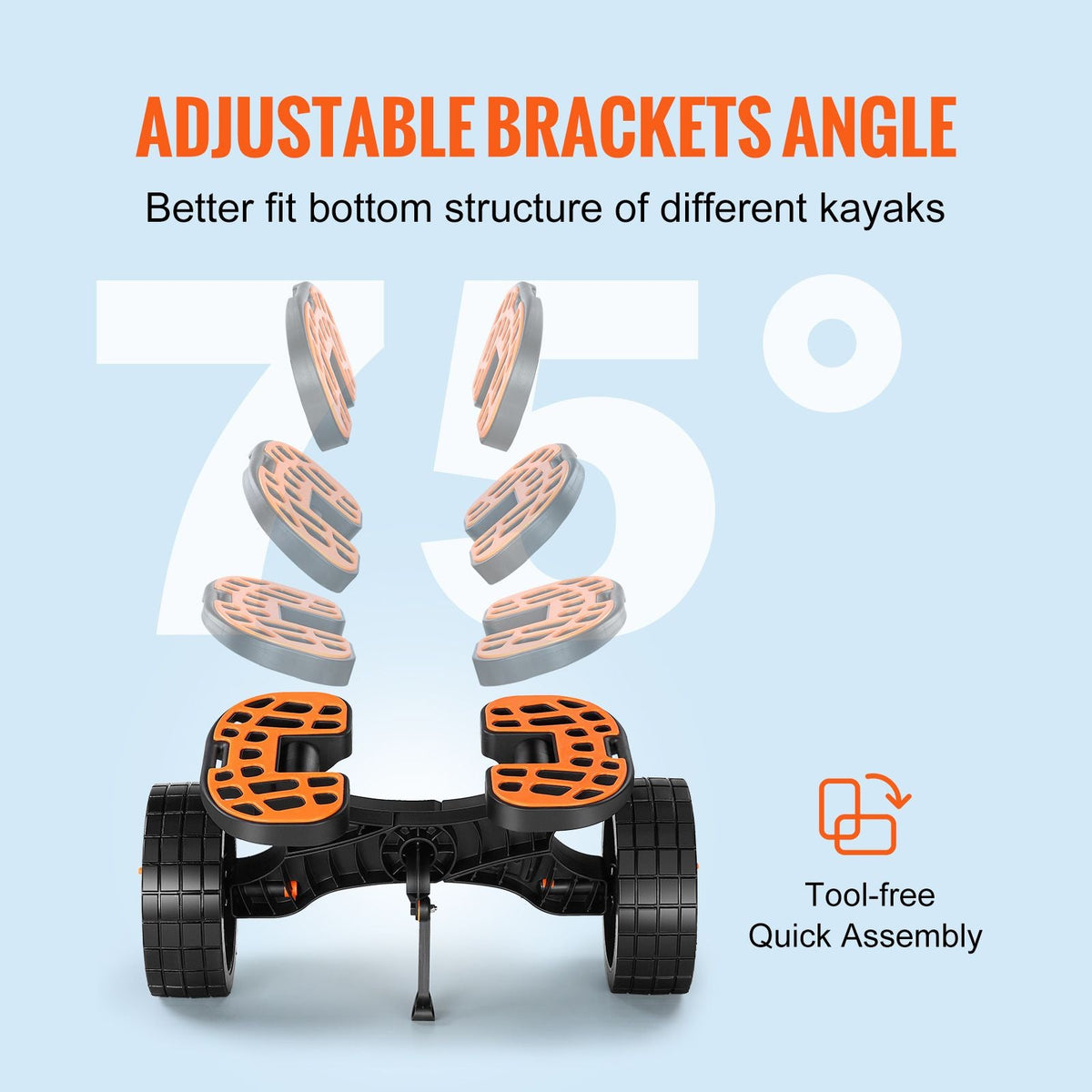 Heavy Duty Kayak Cart, 320lbs Load Capacity, Detachable Canoe Trolley Cart with 10'' Solid Tires, Adjustable Brackets & Nonslip Support Foot, for Kayaks Canoes Paddleboards Float Mats Jon Boats