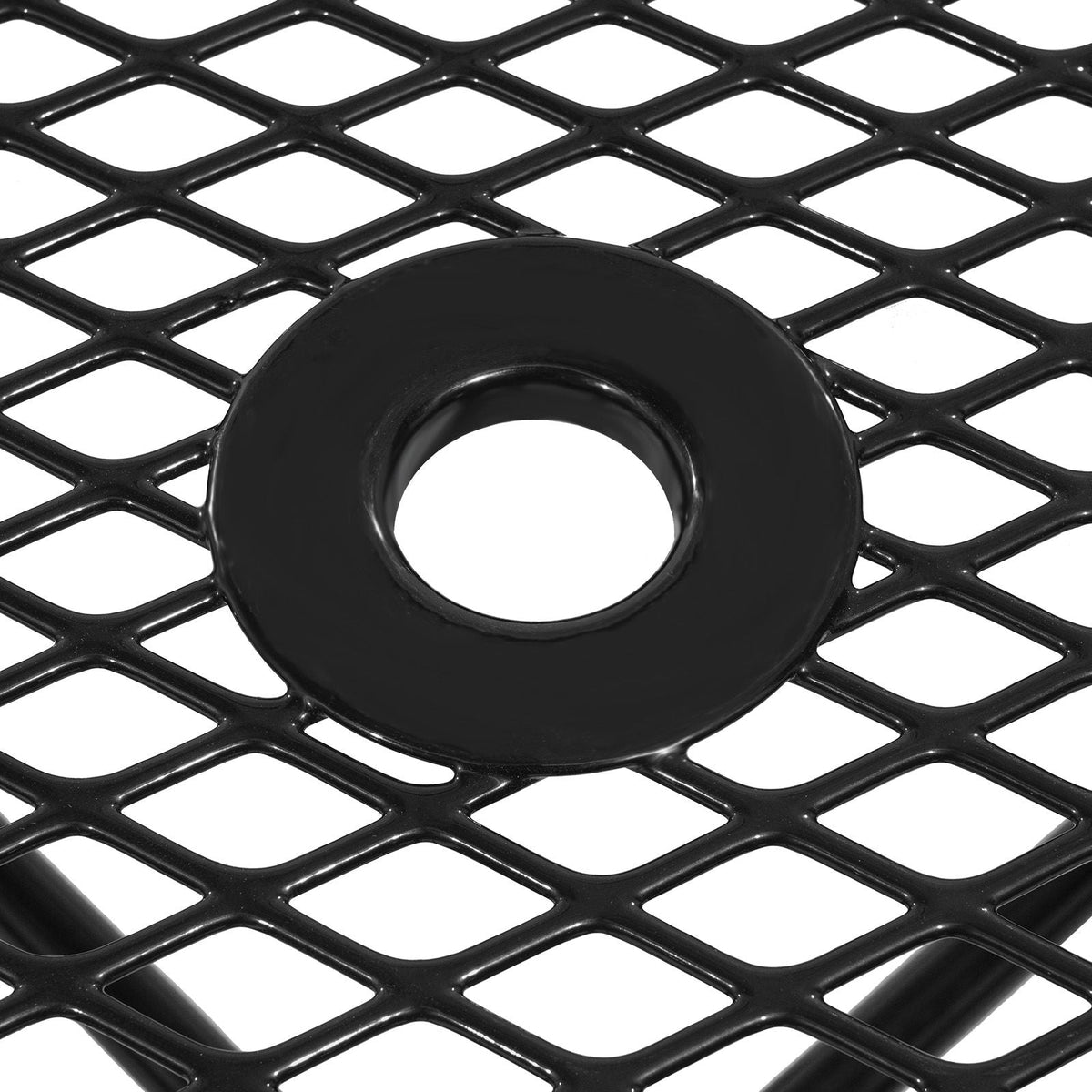 Heavy-Duty Picnic Table, Outdoor Furniture Weather Resistant Patio Dining Set, Coated Steel Tables with Umbrella Hole, 46" Round Table and Bench Set, for Garden, Backyard, Porch (Black)