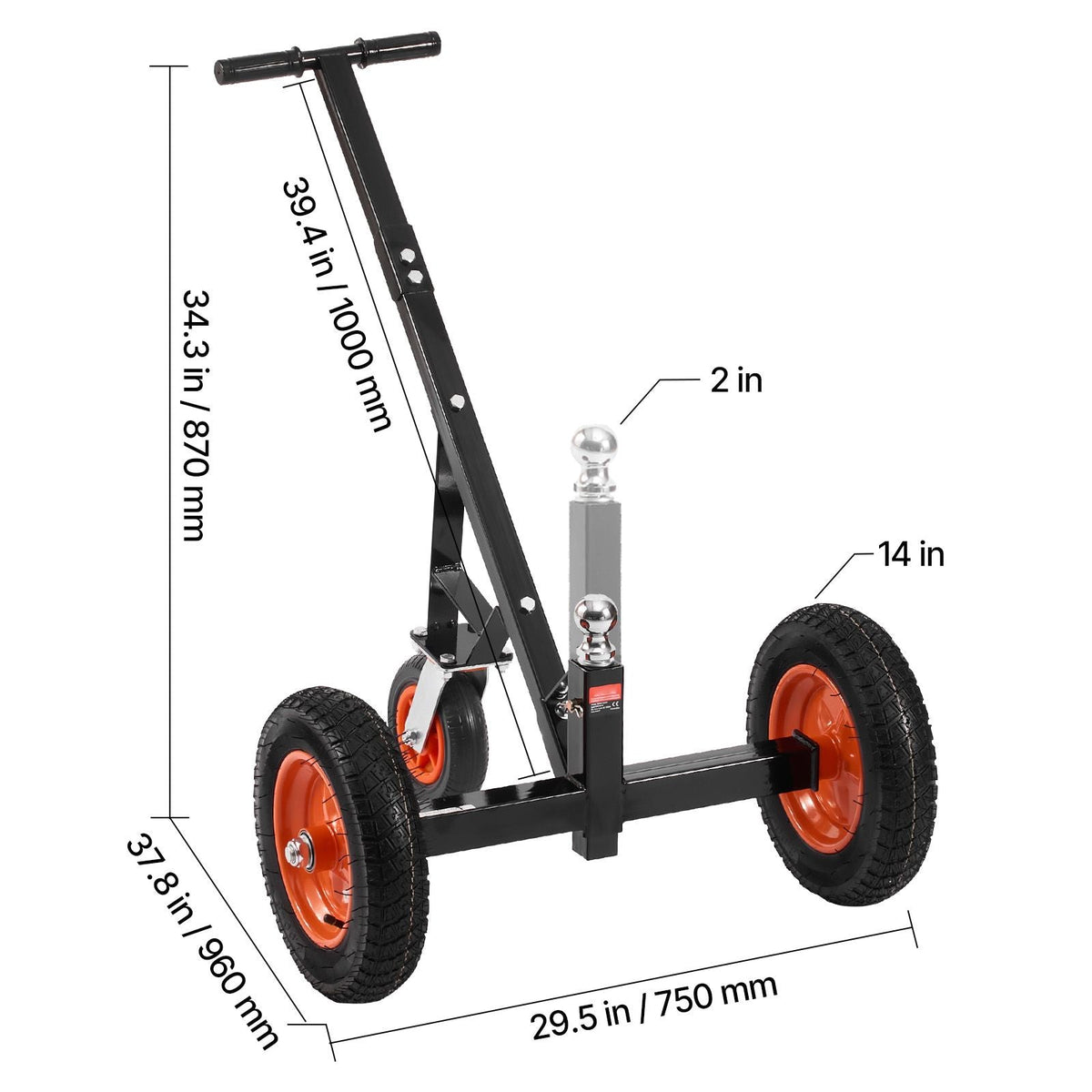 Heavy-Duty Trailer Dolly, 1000lbs Tongue Weight Capacity, Carbon Steel Trailer Mover with 2 inch Ball, 14 inch Pneumatic Tires, Portable Tow Dolly for Moving RV Trailer