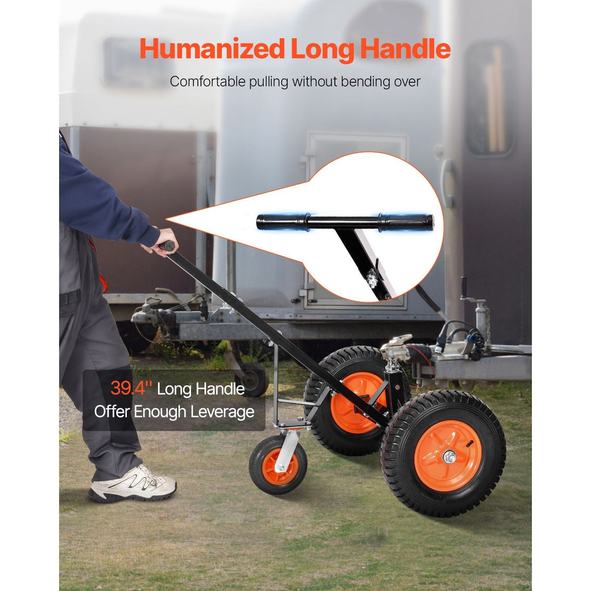 Heavy-Duty Trailer Dolly, 1200lbs Tongue Weight Capacity, Carbon Steel Trailer Mover with 2 inch Ball, 15.2 inch Pneumatic Tires, Portable Tow Dolly for Moving RV Trailer