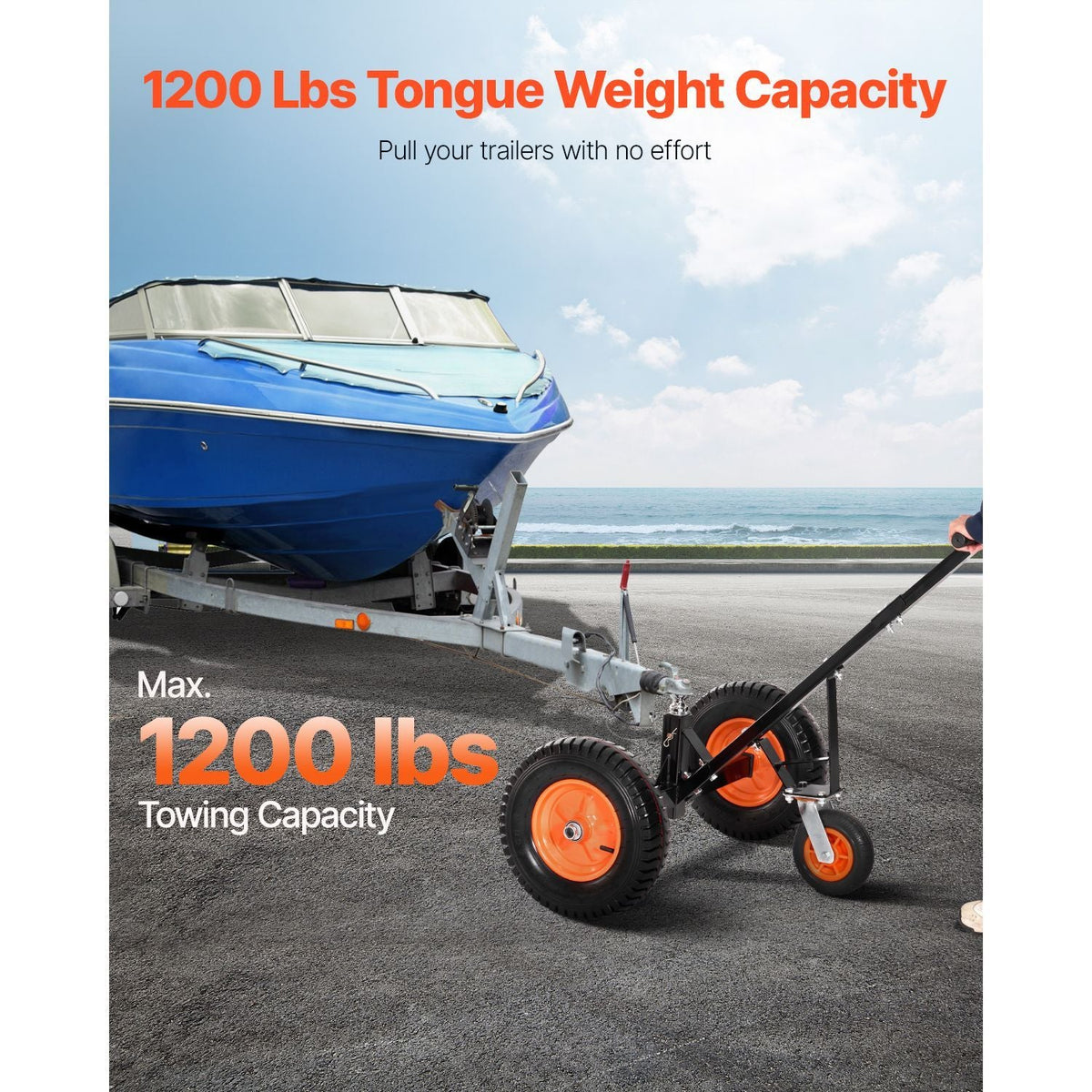 Heavy-Duty Trailer Dolly, 1200lbs Tongue Weight Capacity, Carbon Steel Trailer Mover with 2 inch Ball, 15.2 inch Pneumatic Tires, Portable Tow Dolly for Moving RV Trailer