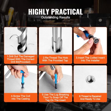 Helicoil Thread Repair Kit, 338-Piece SAE and Metric Rethreading Tool Kit, M5, M6, M8, M10, M12, 1/4", 5/16", 3/8", 7/16", 1/2", HSS Drill Bits Thread Inserts Taps Breakoff Installation Tools