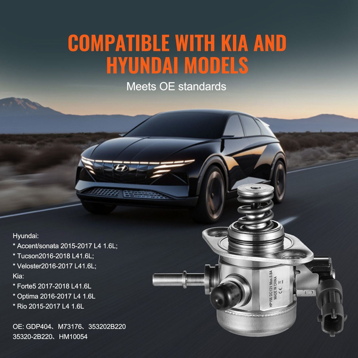 High Pressure Fuel Pump, Compatible with Hyundai Accent/Sonata, Tucson, Veloster, and Kia Forte5, Optima, Rio 2015-2017 L4 1.6L, Replace GDP404, M73176, 353202B220, 35320-2B220, HM10054