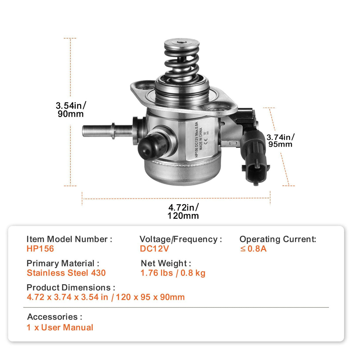 High Pressure Fuel Pump, Compatible with Hyundai Accent/Sonata, Tucson, Veloster, and Kia Forte5, Optima, Rio 2015-2017 L4 1.6L, Replace GDP404, M73176, 353202B220, 35320-2B220, HM10054