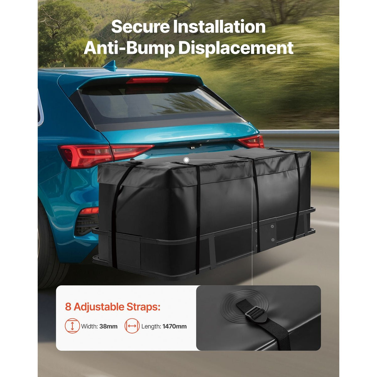 Hitch Cargo Carrier Bag, Waterproof 840D PVC, 46.65 x 20.08 x 19.69 in (12 Cubic Feet), Heavy Duty Cargo Bag for Truck Bed Storage with Reinforced Straps, Suitable for Car SUV Vans Hitch Basket