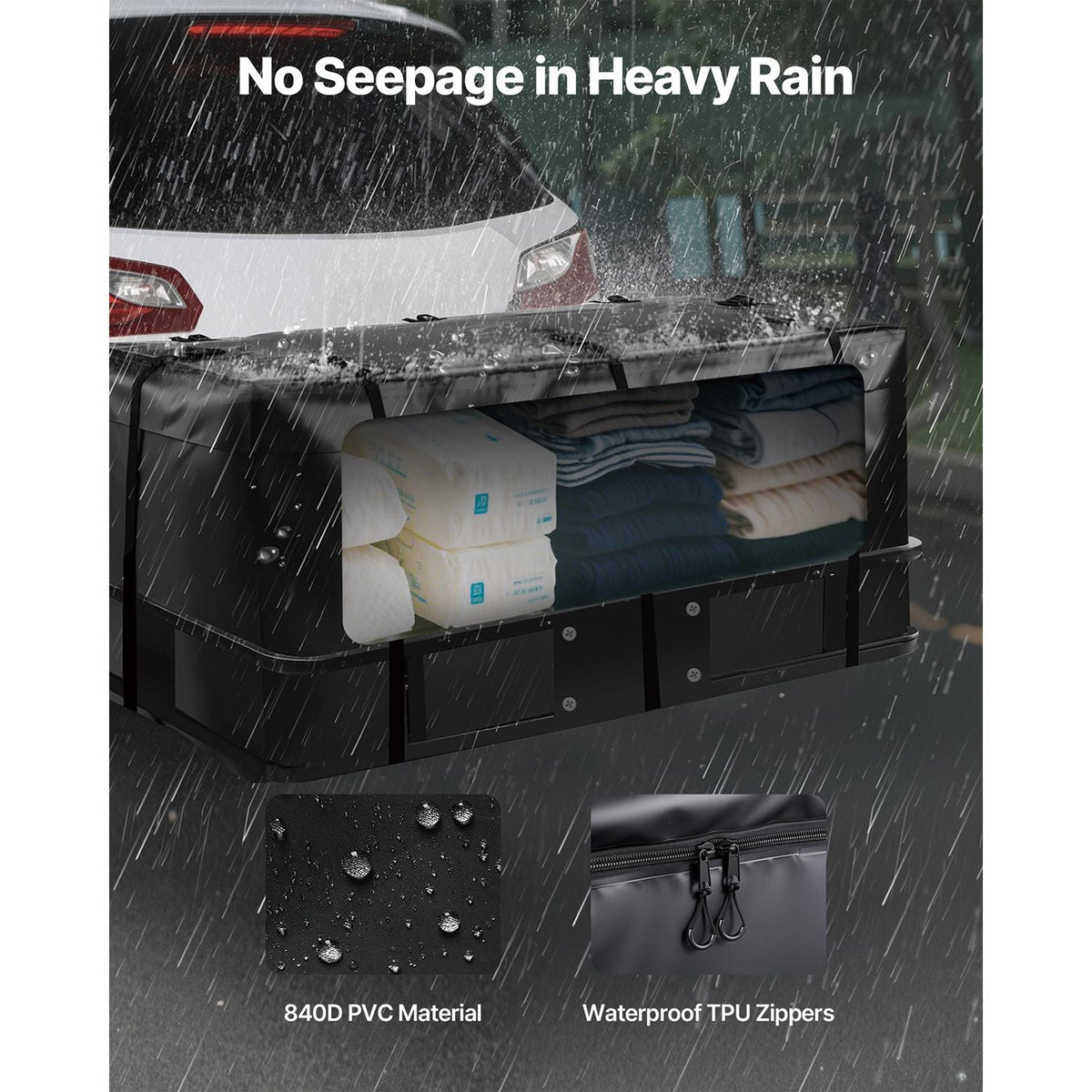 Hitch Cargo Carrier Bag, Waterproof 840D PVC, 59.84 x 23.9 x 24.02 in (20 Cubic Feet), Heavy Duty Cargo Bag for Truck Bed Storage with 8 Reinforced Straps, Suitable for Car Vans Hitch Basket