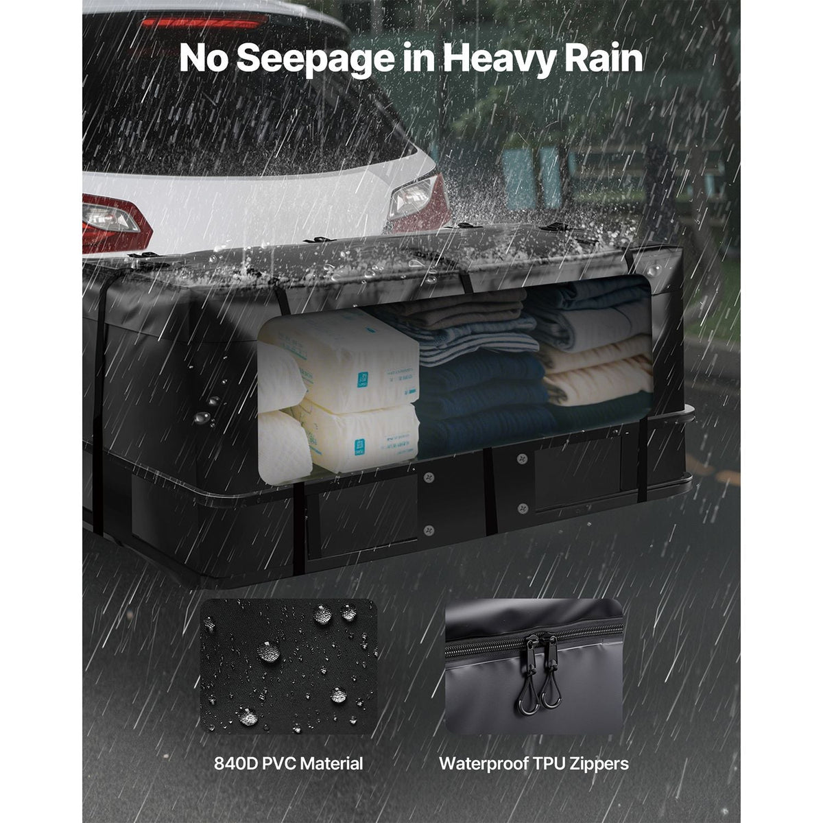 Hitch Cargo Carrier Bag, Waterproof 840D PVC, 59.84 x 24.02 x 24.41 in (20 Cubic Feet), Heavy Duty Cargo Bag for Truck Bed Storage with 6 Reinforced Straps, Suitable for Car Vans Hitch Basket