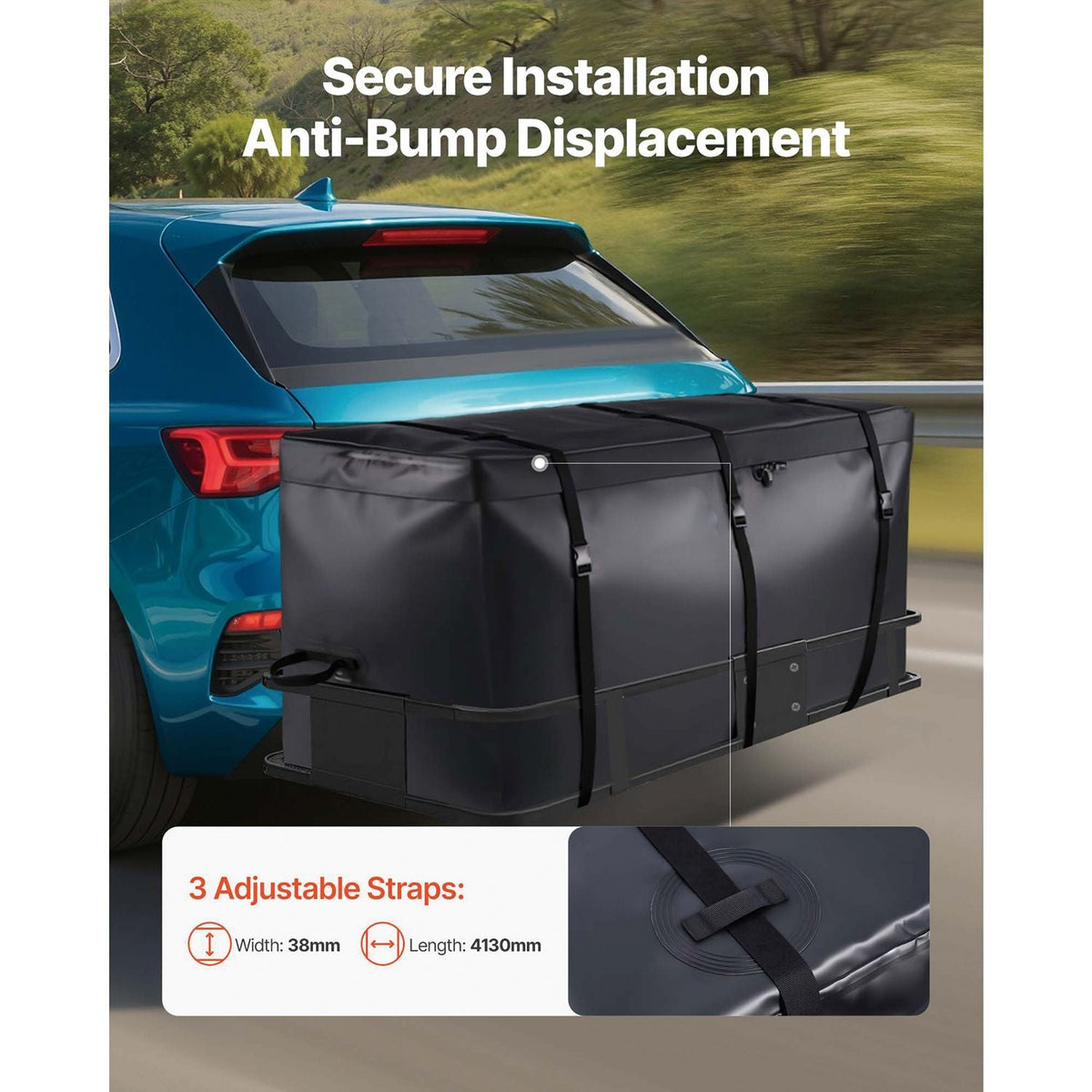 Hitch Cargo Carrier Bag, Waterproof 840D PVC, 59.84 x 24.02 x 30.63 in (25 Cubic Feet), Heavy Duty Cargo Bag for Truck Bed Storage with Reinforced Straps, Suitable for Car SUV Vans Hitch Basket