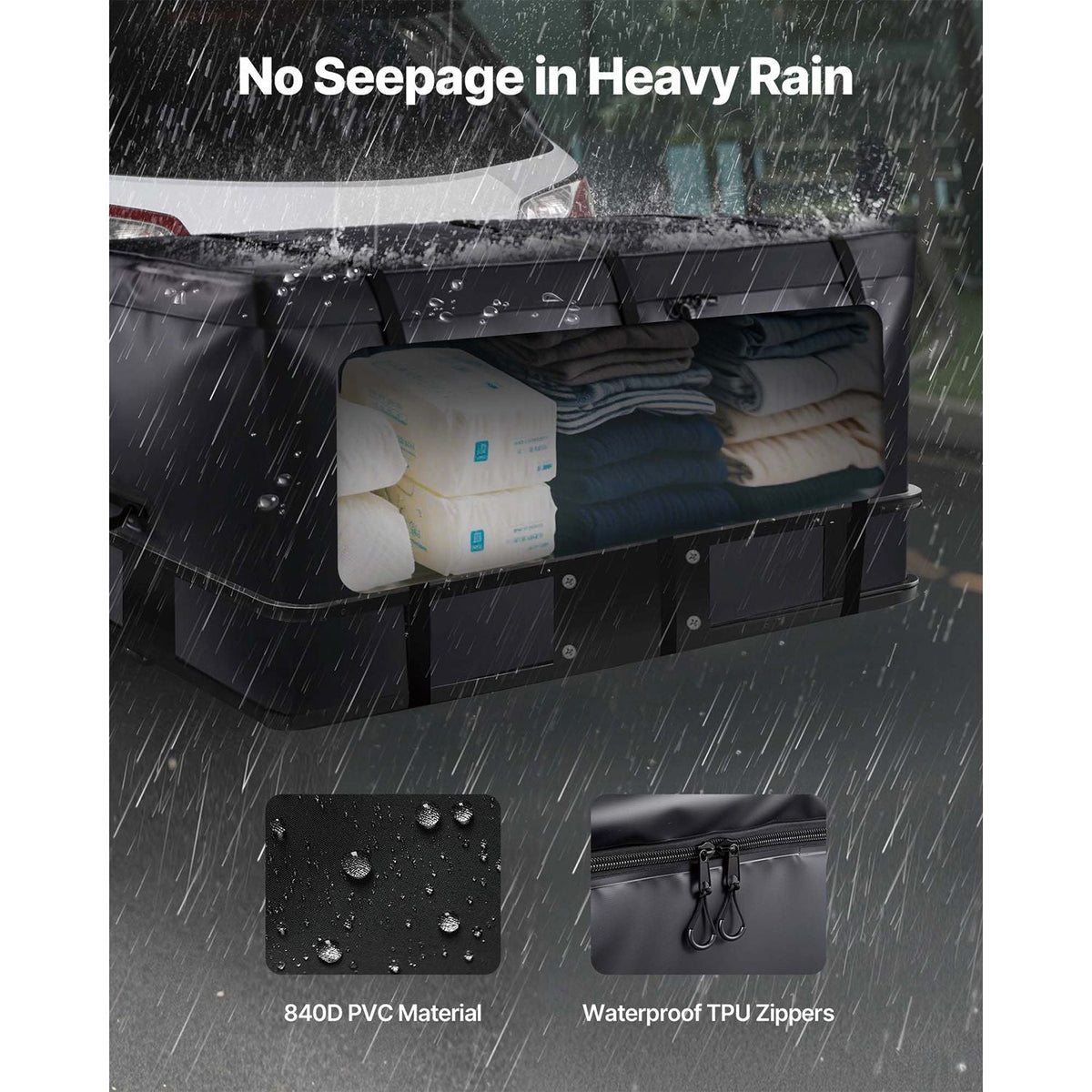 Hitch Cargo Carrier Bag, Waterproof 840D PVC, 59.84 x 24.02 x 30.63 in (25 Cubic Feet), Heavy Duty Cargo Bag for Truck Bed Storage with Reinforced Straps, Suitable for Car SUV Vans Hitch Basket