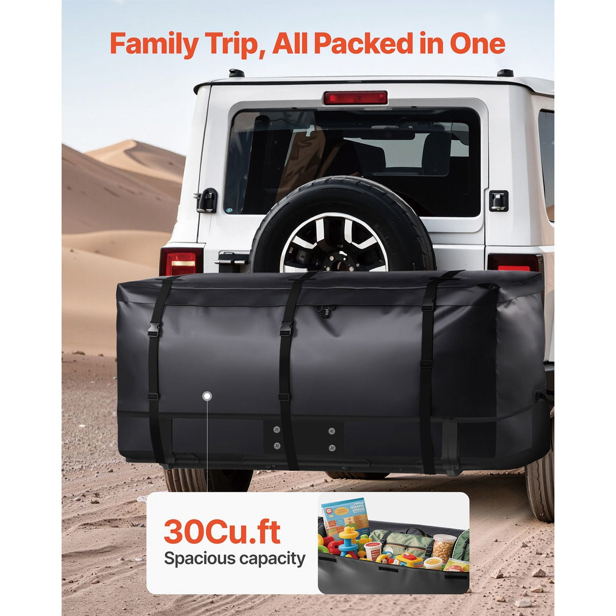 Hitch Cargo Carrier Bag, Waterproof 840D PVC, 60.24 x 24.02 x 35.94 in (30 Cubic Feet), Heavy Duty Cargo Bag for Truck Bed Storage with Reinforced Straps, Suitable for Car SUV Vans Hitch Basket