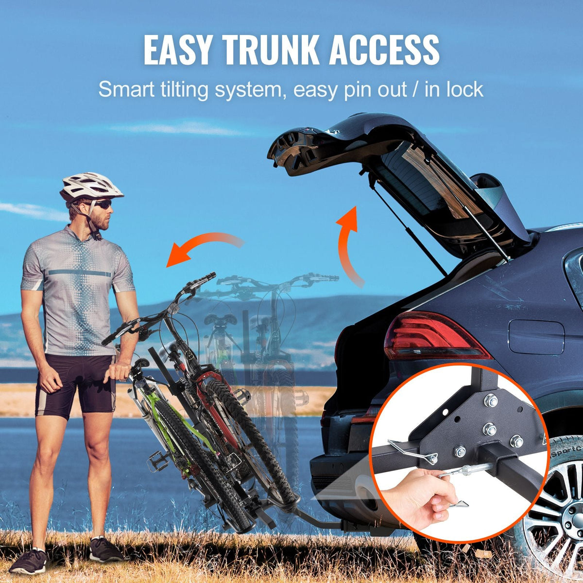 Hitch Mount Bike Rack, 2-Bike Platform Style, 80 LBS Max Capacity Bike Rack Hitch for 1.25-/2-inch Receiver, Titling and Folding Bike Carrier with Tires up to 2.4" Wide, for Car, SUV, Truck, RV