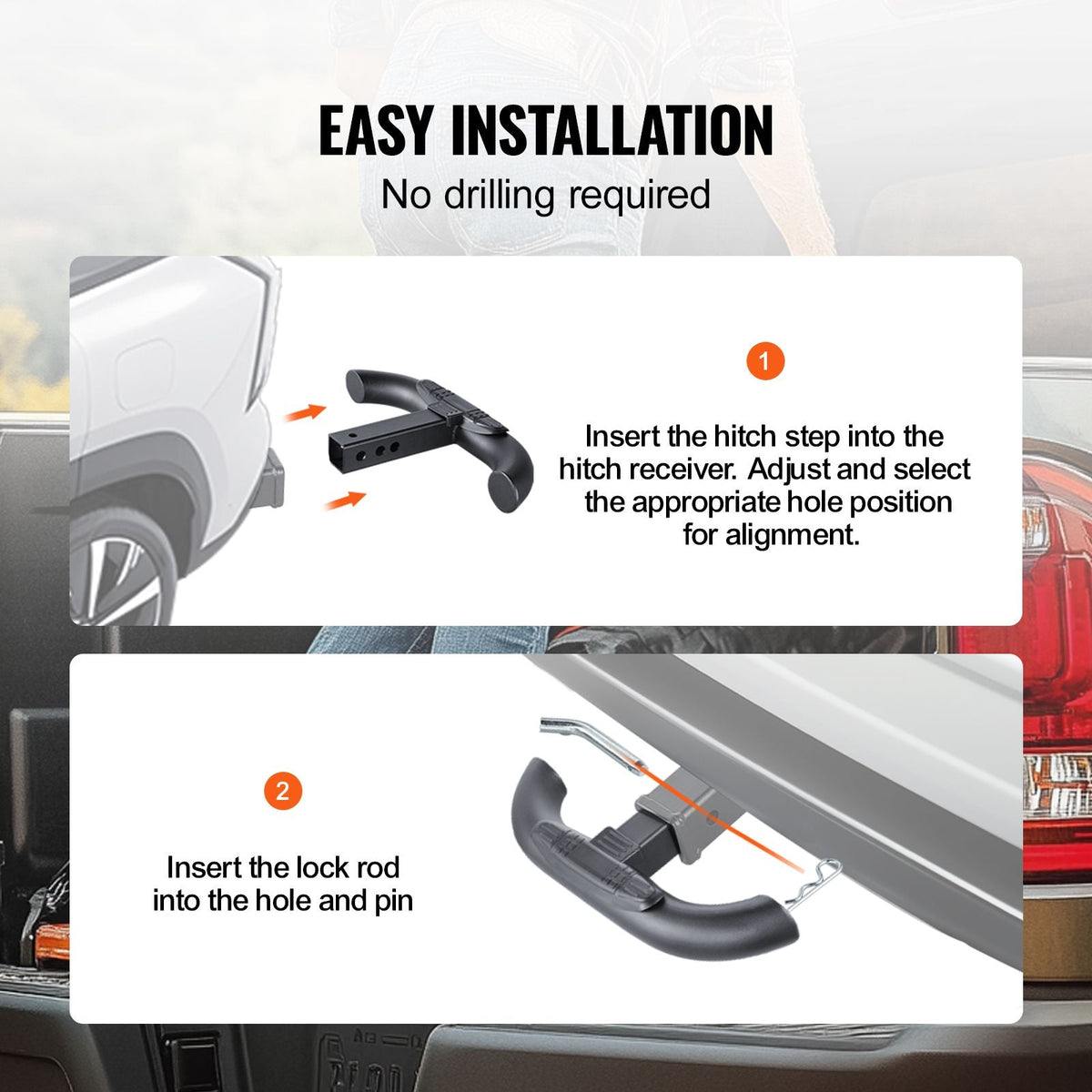 Hitch Step for 2 Inch Receiver, Strong Steel Construction with 350 LBS Load Capacity, Rear Bumper Guard Protector with Pin Lock, Universal Fit for Truck, SUV, Pickup, Trailer