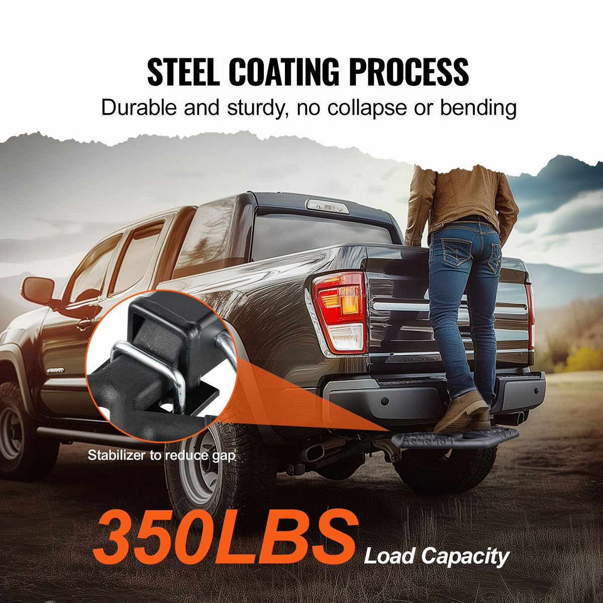 Hitch Step for 2 Inch Receiver, Universal Rear Bumper Guard Protector with 350 LBS Load Capacity, Wide & Non-Slip Tow Hitch Step with Pin Kit and Stabilizer, Fit for Truck, SUV, Pickup, Trailer