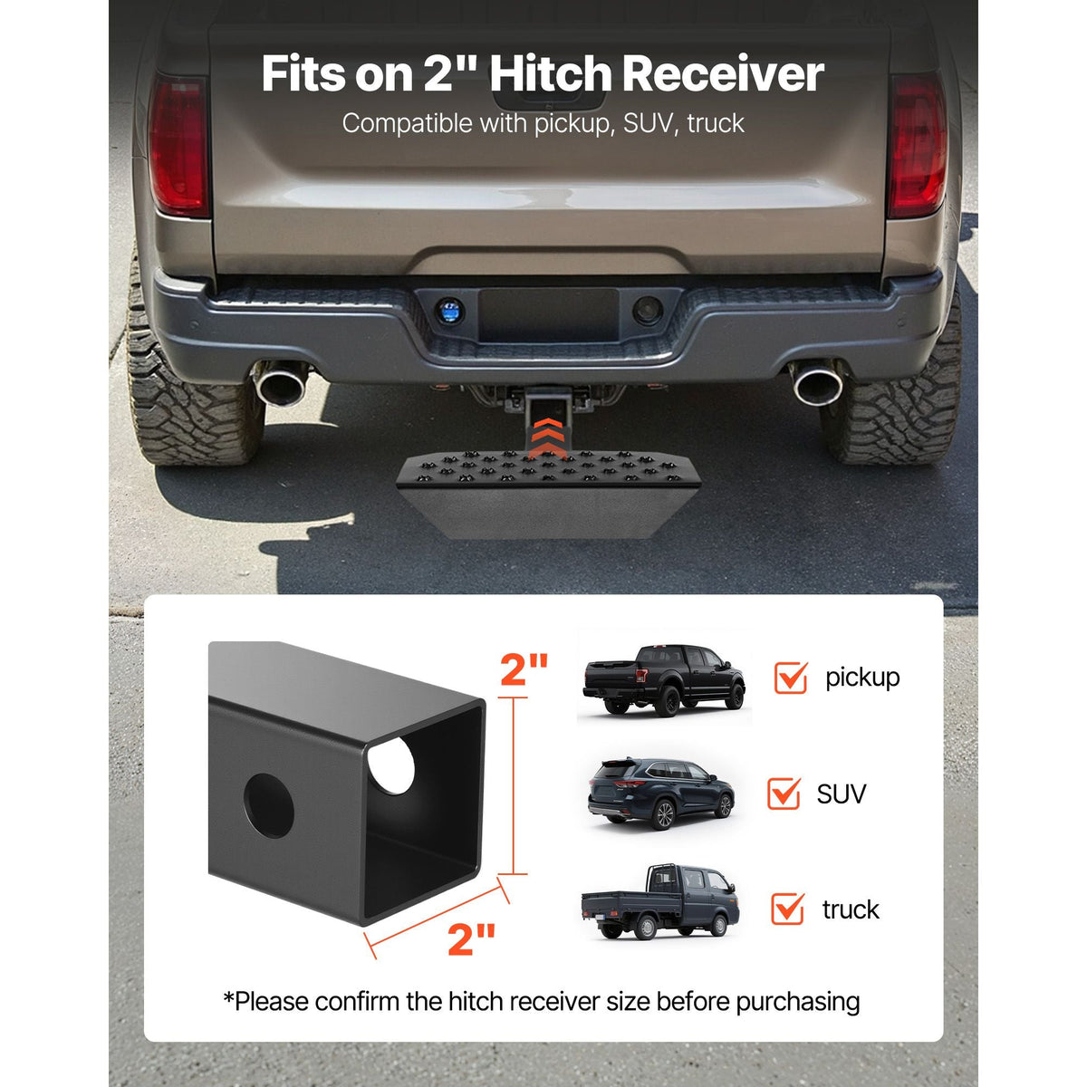 Hitch Step for 2 Inch Receiver, Universal Rear Bumper Guard Protector with 350 LBS Load Capacity, Wide & Non-Slip Tow Hitch Step with Pin Kit and Stabilizer, Fit for Truck, SUV, Pickup, Trailer
