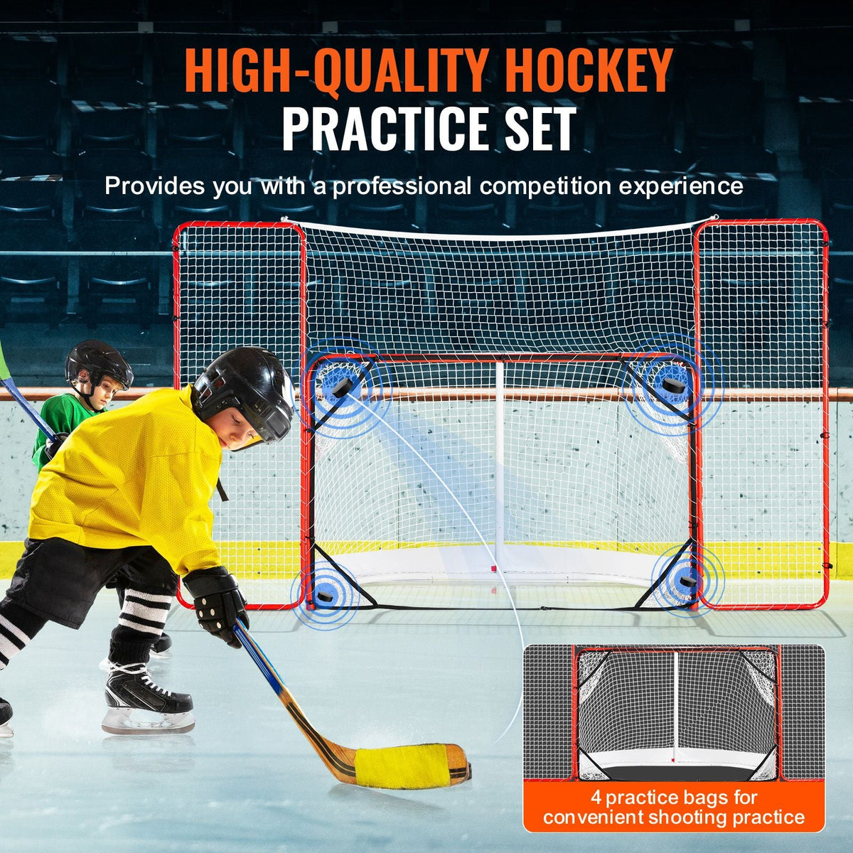 Hockey Goal with Backstop and Targets, Street Steel Hockey Net, 72" Pro Hockey Training Goal Set, Portable Indoor Outdoor Hockey Goal with Net, Easy Assemble, White/Red