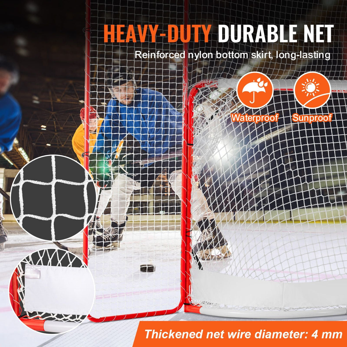 Hockey Goal with Backstop and Targets, Street Steel Hockey Net, 72" Pro Hockey Training Goal Set, Portable Indoor Outdoor Hockey Goal with Net, Easy Assemble, White/Red