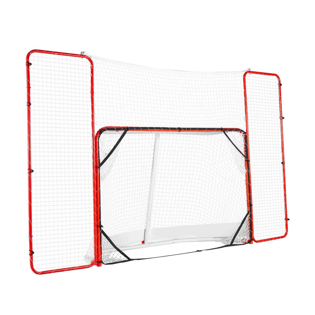 Hockey Goal with Backstop and Targets, Street Steel Hockey Net, 72" Pro Hockey Training Goal Set, Portable Indoor Outdoor Hockey Goal with Net, Easy Assemble, White/Red
