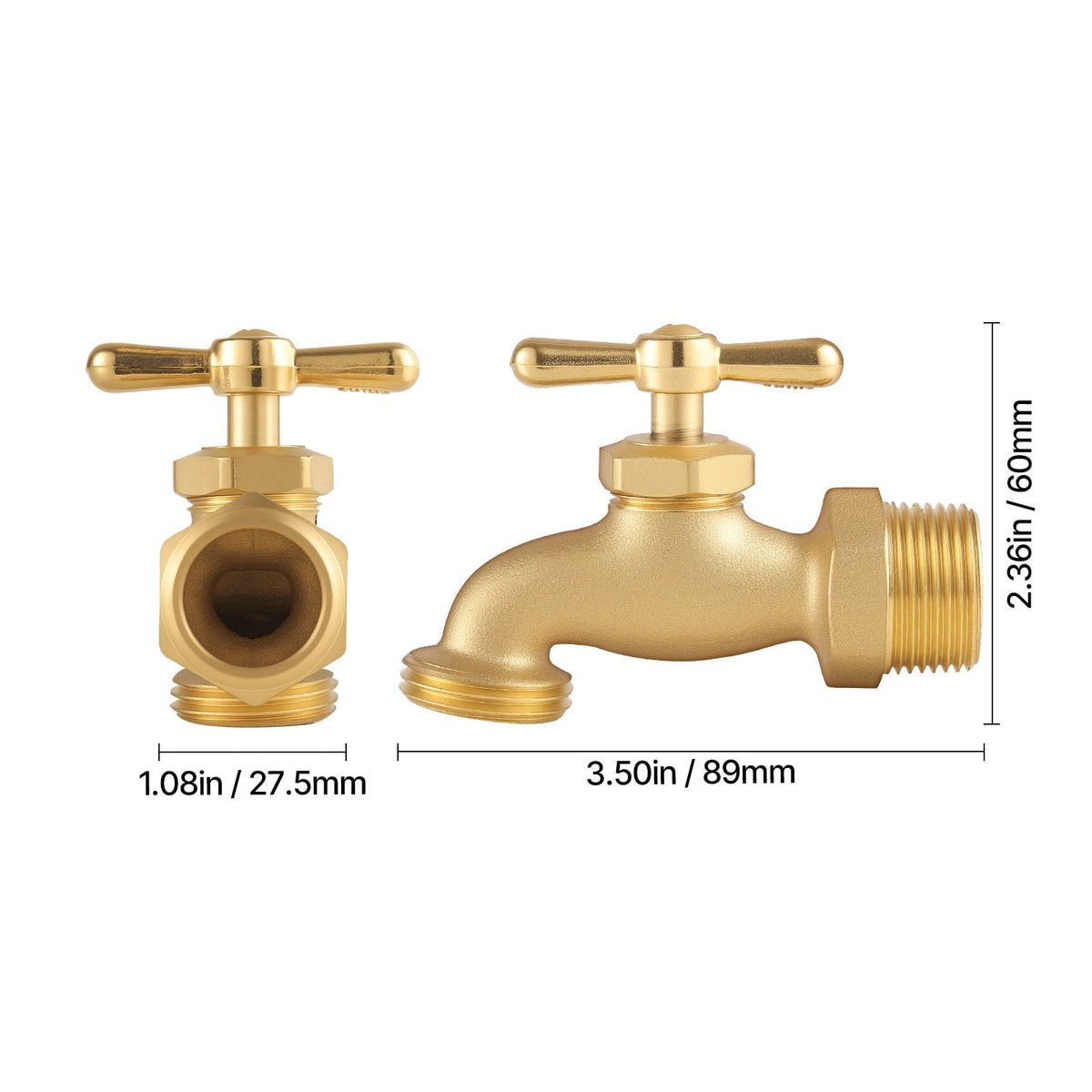 Hose Bibb, 3/4" MIP x 3/4" MHT Connection, Multi-Turn Garden Valve, Heavy Duty Brass Hose Bib, Outdoor Water Faucet Spigot, Brass Plumbing Fitting, Compatible with Copper, Galvanized Pipes