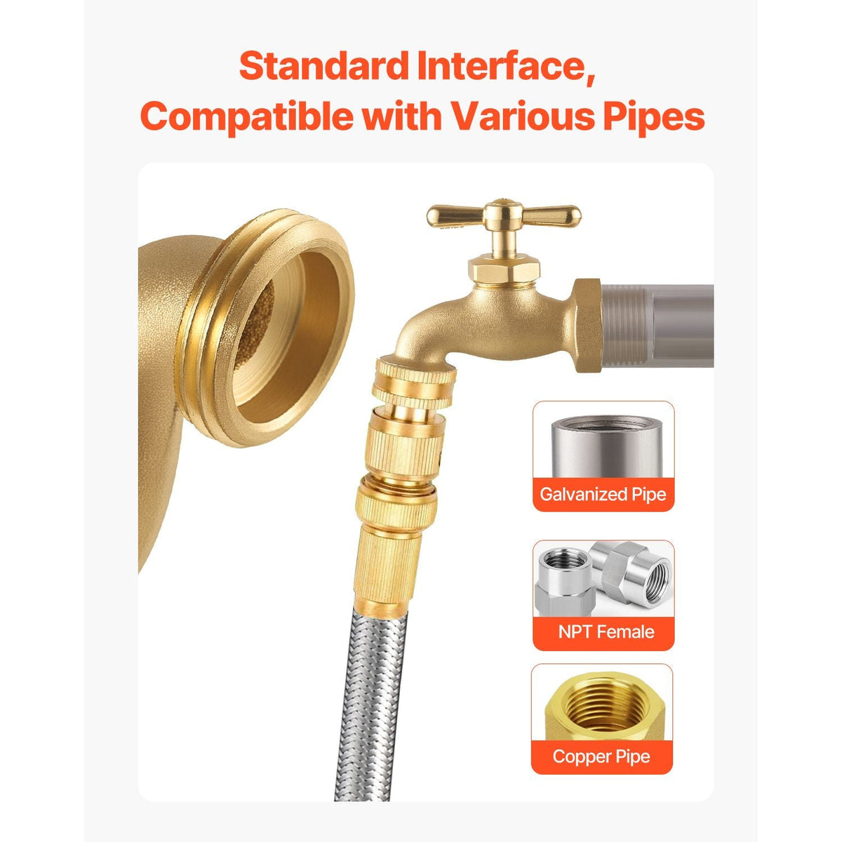 Hose Bibb, 3/4" MIP x 3/4" MHT Connection, Multi-Turn Garden Valve, Heavy Duty Brass Hose Bib, Outdoor Water Faucet Spigot, Brass Plumbing Fitting, Compatible with Copper, Galvanized Pipes