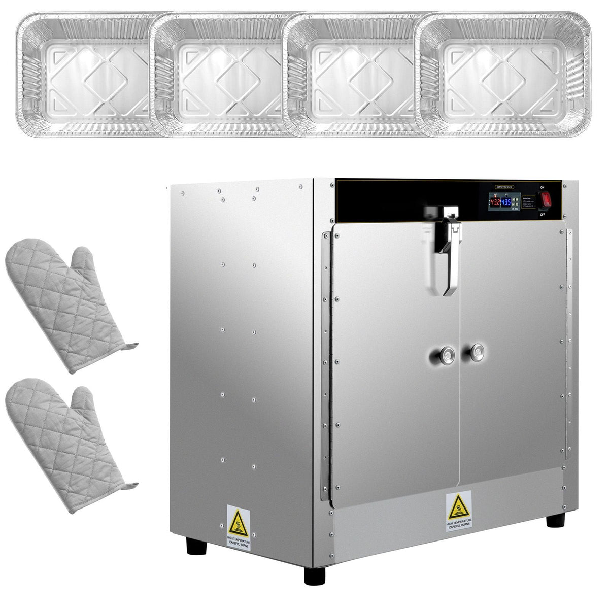 Hot Box Food Warmer, 25\"x15\"x24\" Concession Warmer with Water Tray, Four Disposable Catering Pans, Countertop Pizza, Patty, Pastry, Empanada, Concession Hot Food Hold Tested to UL Standards