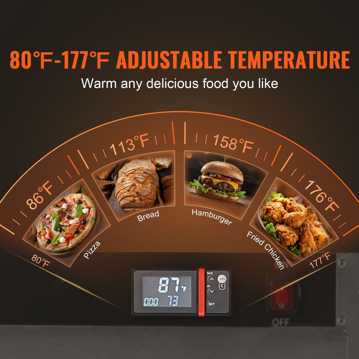 Hot Box Food Warmer, 4-Tier Concession Warmer with Water Tray, 4 Pans, Single-door and Adjustable Shelves, Stainless Steel Food Warmer Cabinet, Ideal for Storing Pizza, Chicken, Restaurant