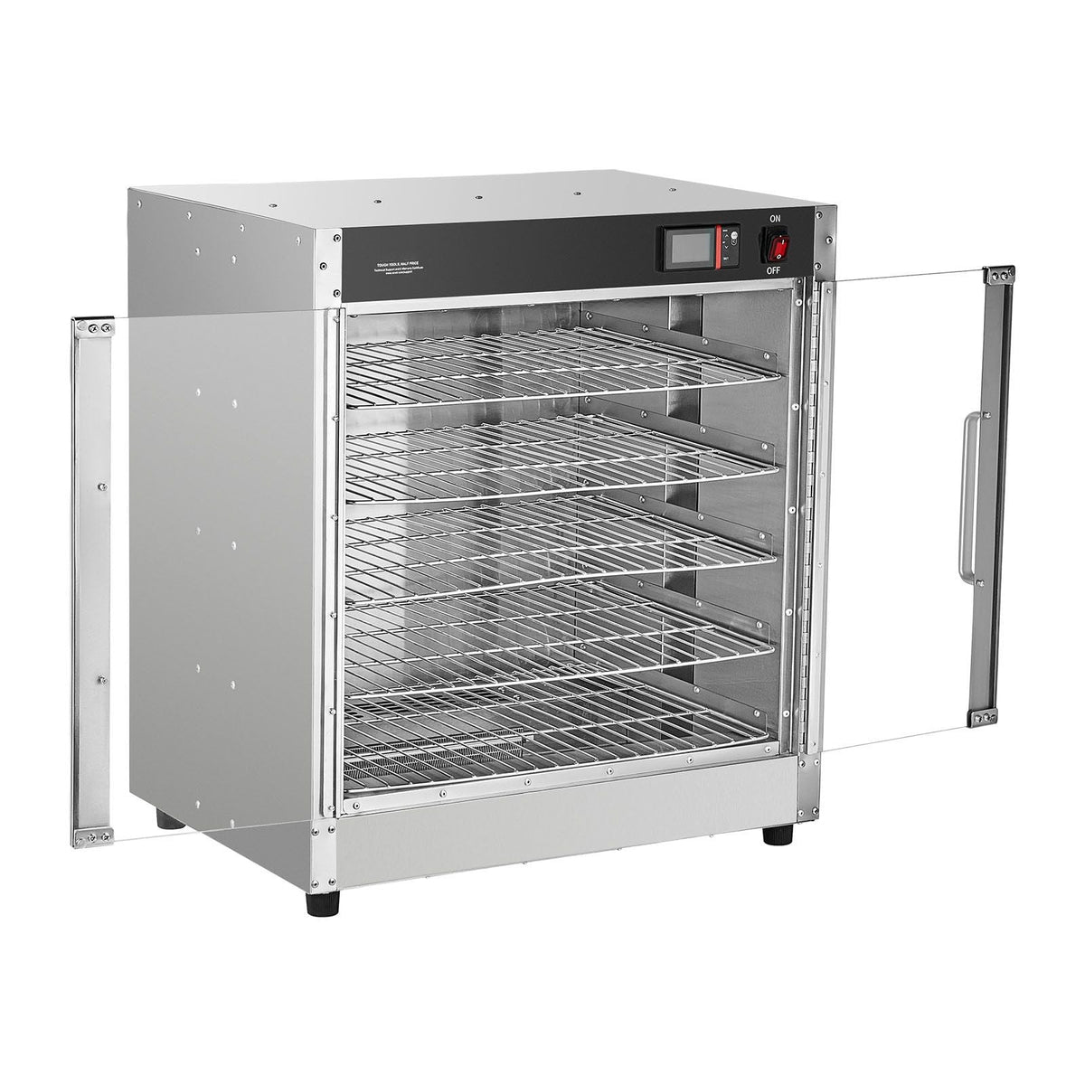 Hot Box Food Warmer, 5-Tier Concession Warmer with Water Tray, 5 Pans, Glass Double-door and Adjustable Shelves, Stainless Steel Food Warmer Cabinet, Ideal for Storing Pizza, Chicken, Restaurant