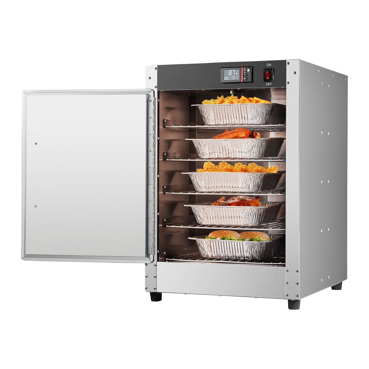 Hot Box Food Warmer, 5-Tier Concession Warmer with Water Tray, 5 Pans, Single-door and Adjustable Shelves, Stainless Steel Food Warmer Cabinet, Ideal for Storing Pizza, Chicken, Restaurant