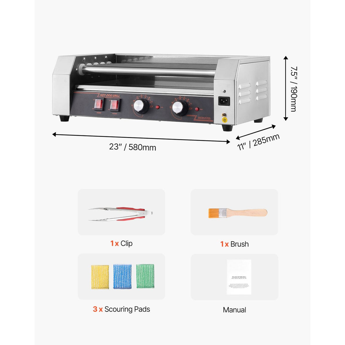 Hot Dog Roller, 12 Hot Dog 5 Rollers, Stainless Steel Sausage Grill Cooker, 750W Hot Dog Machine with Dual Temp Control, Removable Oil Drip Tray, for Party Home Commercial