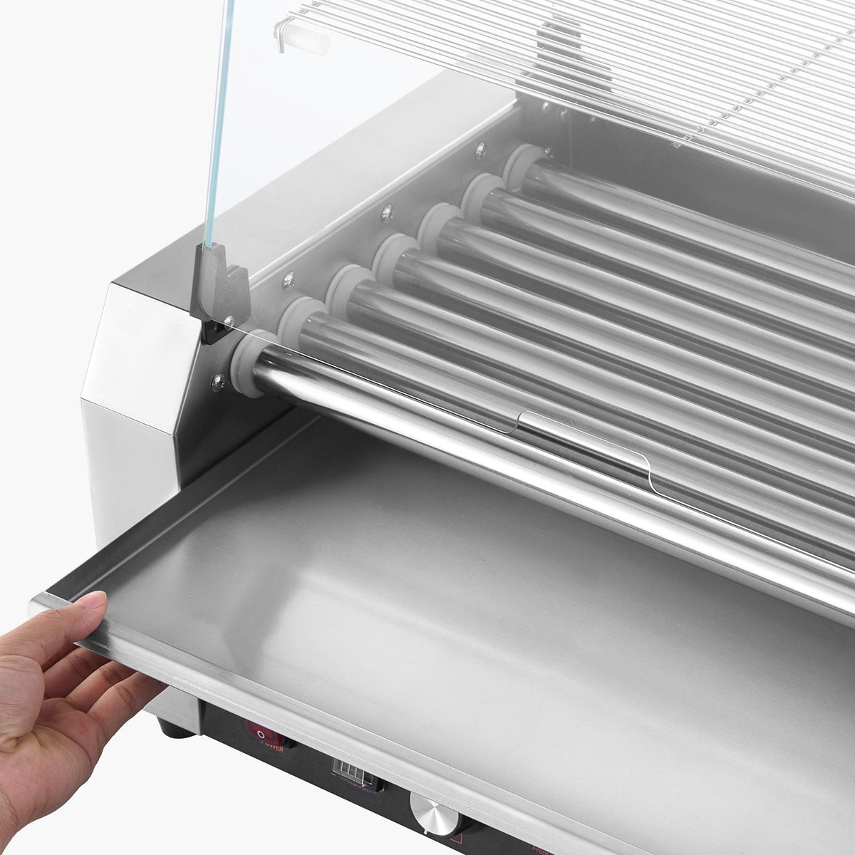 Hot Dog Roller, 18 Hot Dog 7 Rollers, Stainless Steel Sausage Grill Cooker, 1200W Hot Dog Machine with Bun Warmer, Cover, 3 Temp Control, Side Storage Box, Oil Drip Tray, for Home & Commercial