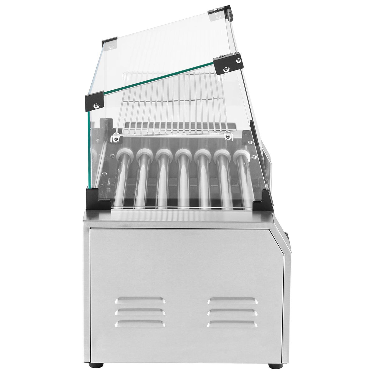 Hot Dog Roller, 18 Hot Dog 7 Rollers, Stainless Steel Sausage Grill Cooker, 1200W Hot Dog Machine with Bun Warmer, Cover, 3 Temp Control, Side Storage Box, Oil Drip Tray, for Home & Commercial