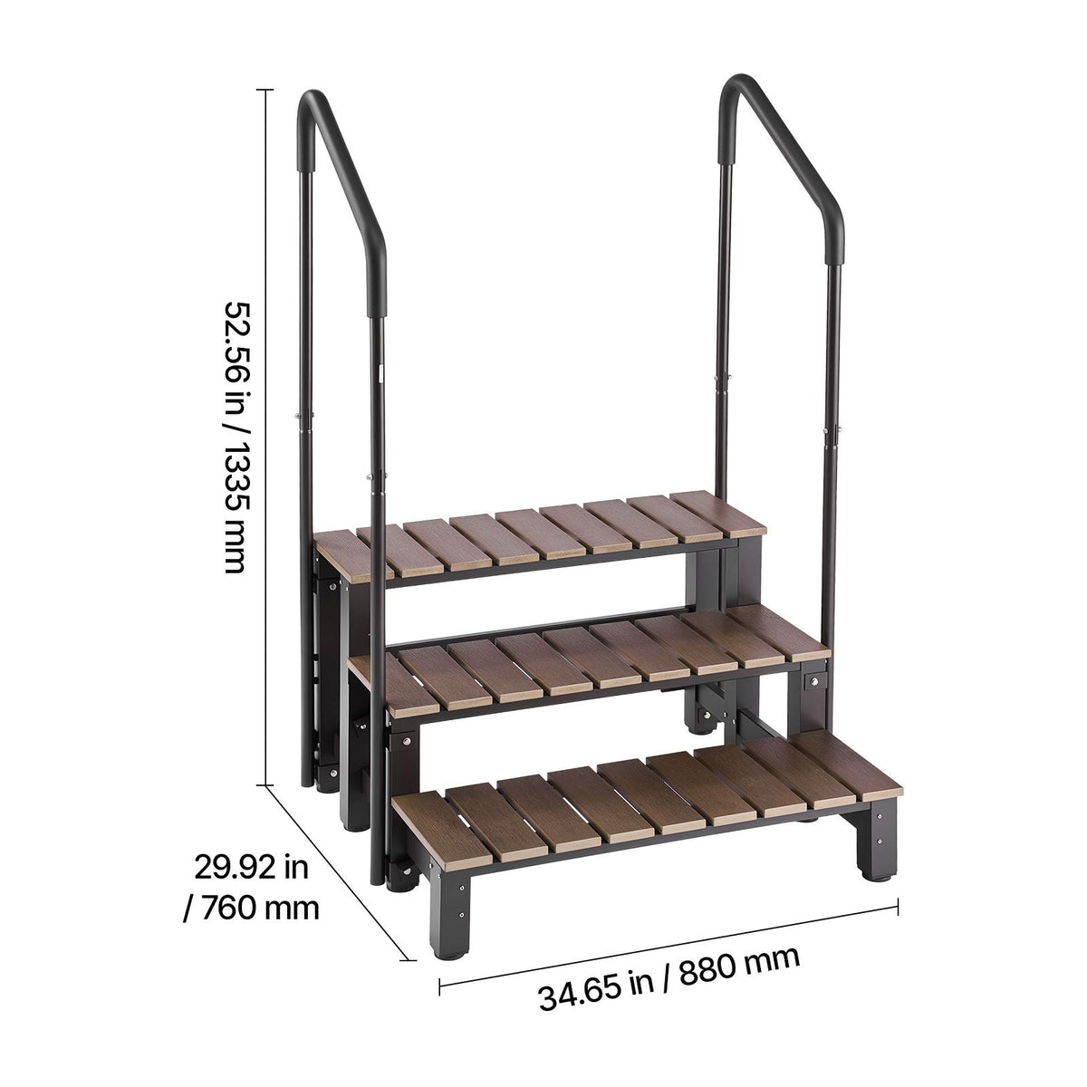 Hot Tub Steps with Handrail 3-Step Spa Outdoor Stairs 550lbs Capacity, 32.3in Wide Step, Steel & Plastic, Easy Assembly, Non-Slip Step Ladder for Above-Ground/Inflatable Pool, RV,Patio,Deck