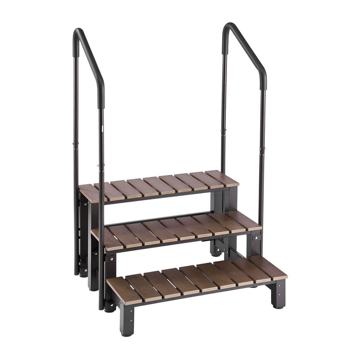 Hot Tub Steps with Handrail 3-Step Spa Outdoor Stairs 550lbs Capacity, 32.3in Wide Step, Steel & Plastic, Easy Assembly, Non-Slip Step Ladder for Above-Ground/Inflatable Pool, RV,Patio,Deck